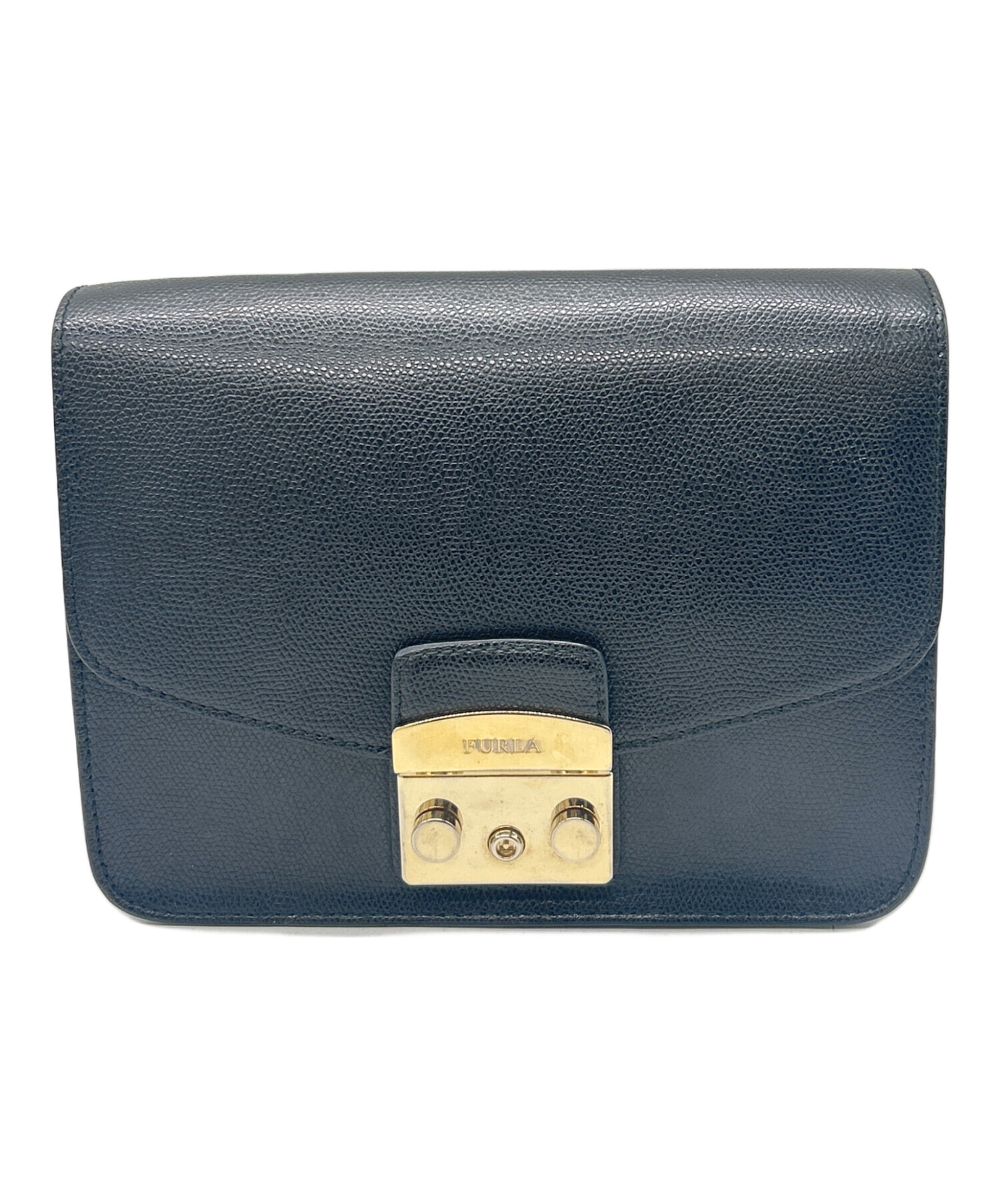 フルラ FURLA ショルダーバッグ レザー ネイビー×ベージュ ミニサイズ 美品 バッグ