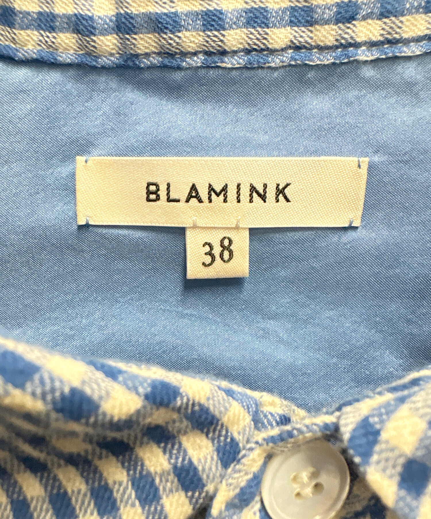中古・古着通販】BLAMINK (ブラミンク) 長袖ブラウス ホワイト×ブルー