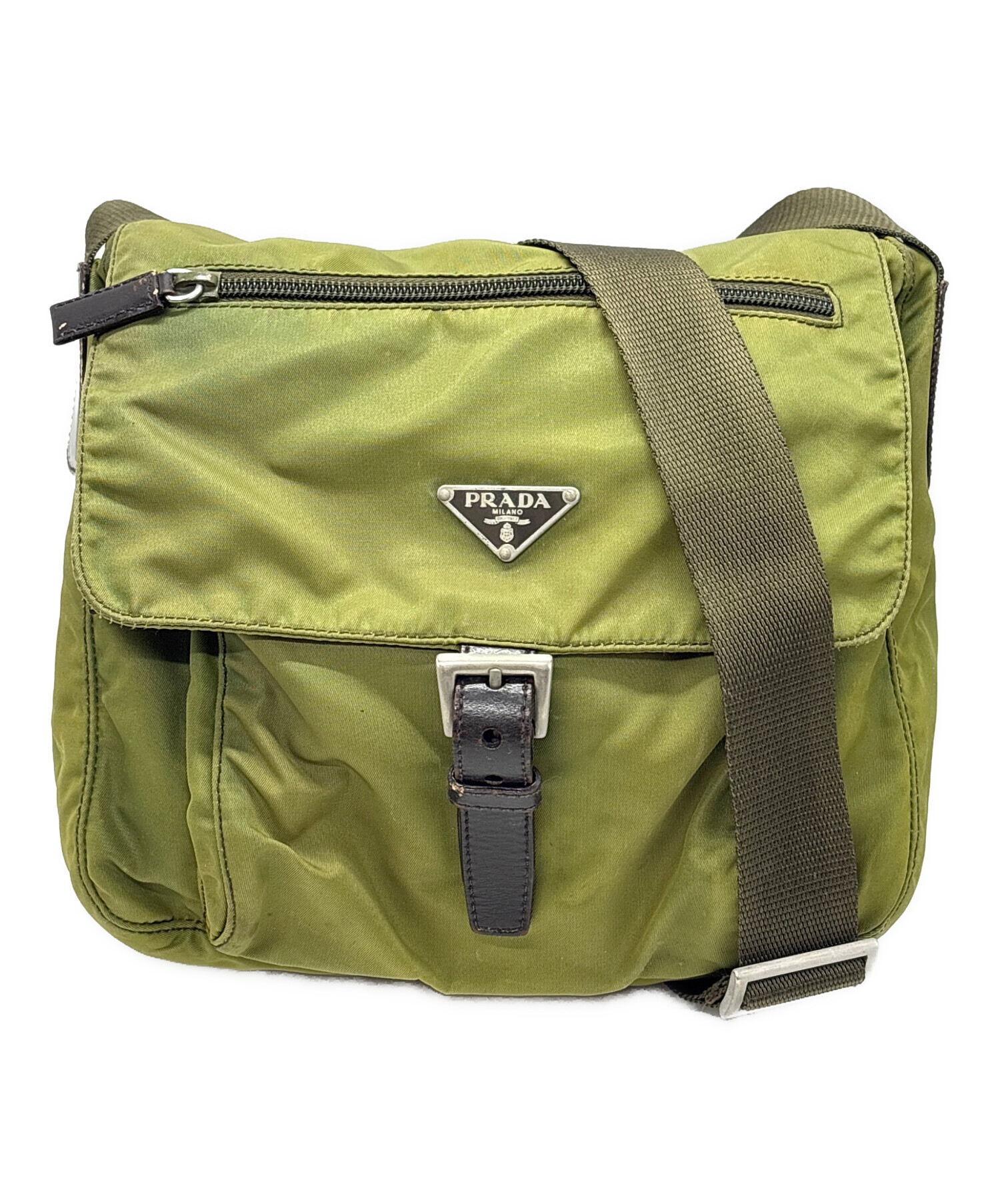PRADA ナイロン　ショルダーバッグ オリーブグリーン 中古・古着通販】PRADA (プラダ) ナイロンショルダーバッグ グリーン