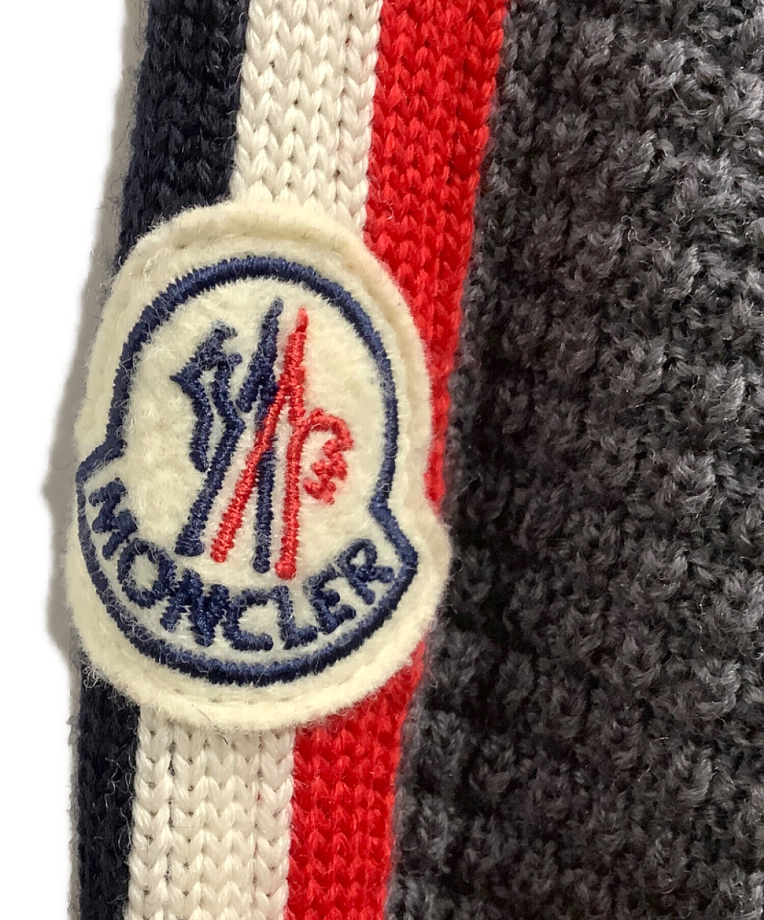 MONCLER アーガイルセーター Sサイズ グレー/レッド 中古・古着通販】MONCLER (モンクレール) GIROCOLLO TRICOTニット