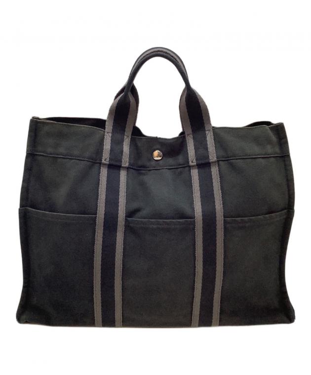 Hermès エルメス キャンバス トートバッグ ブラック 中古・古着通販】HERMES (エルメス) キャンバストートバッグ ブラック