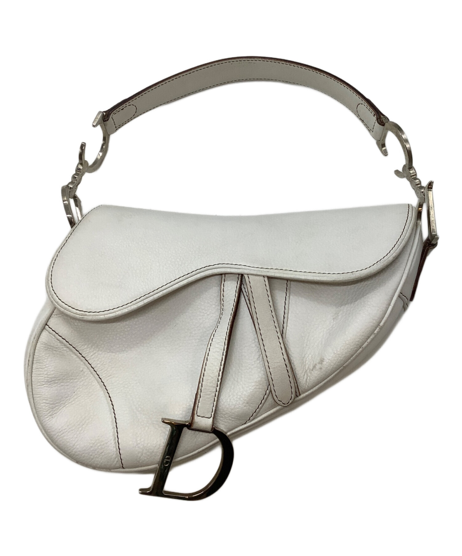 テ*ー様 Dior サドルバッグ ホワイト 中古・古着通販】Christian Dior (クリスチャン ディオール) サドル