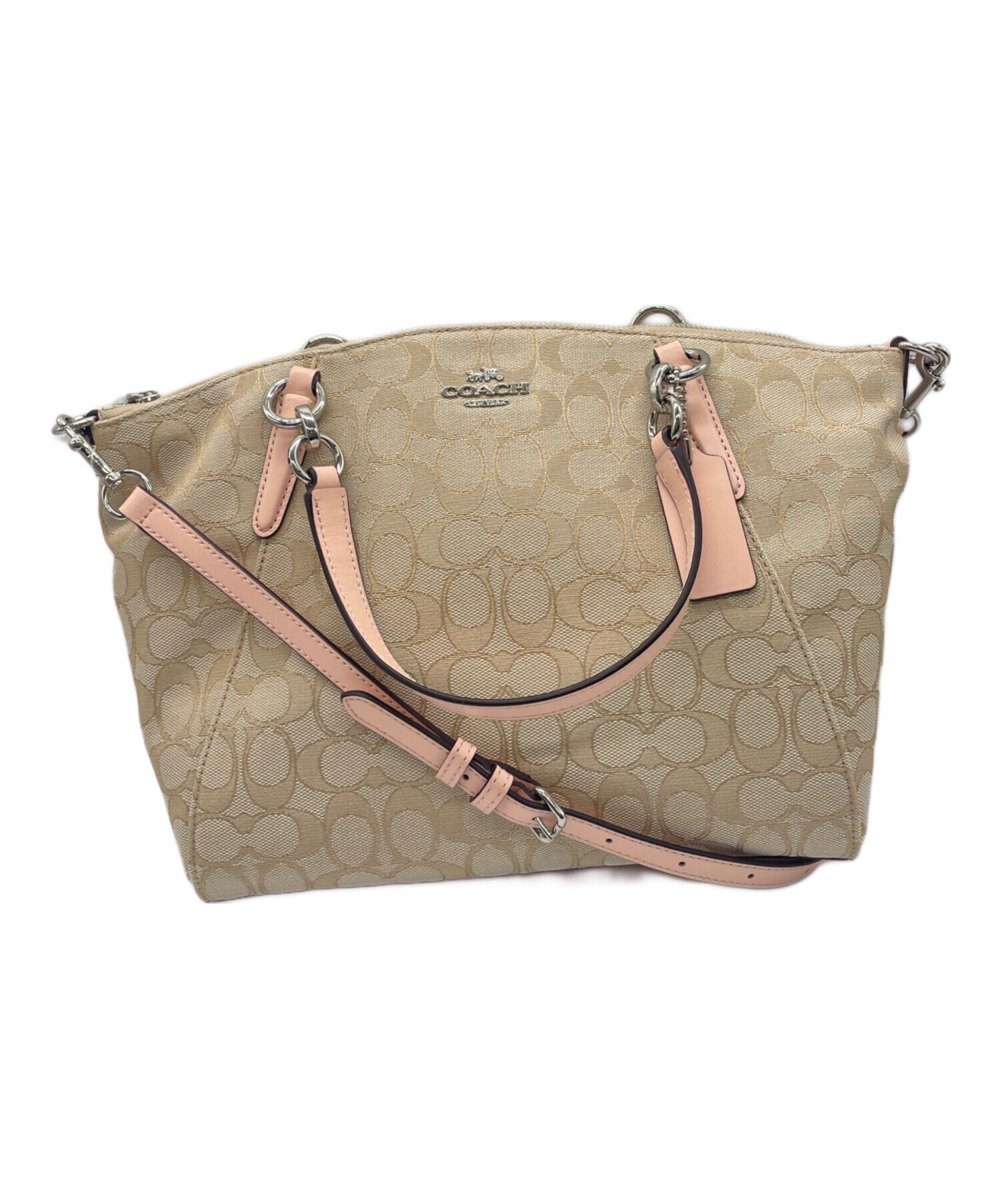 中古・古着通販】COACH (コーチ) 2WAYバッグ ベージュ×ピンク 