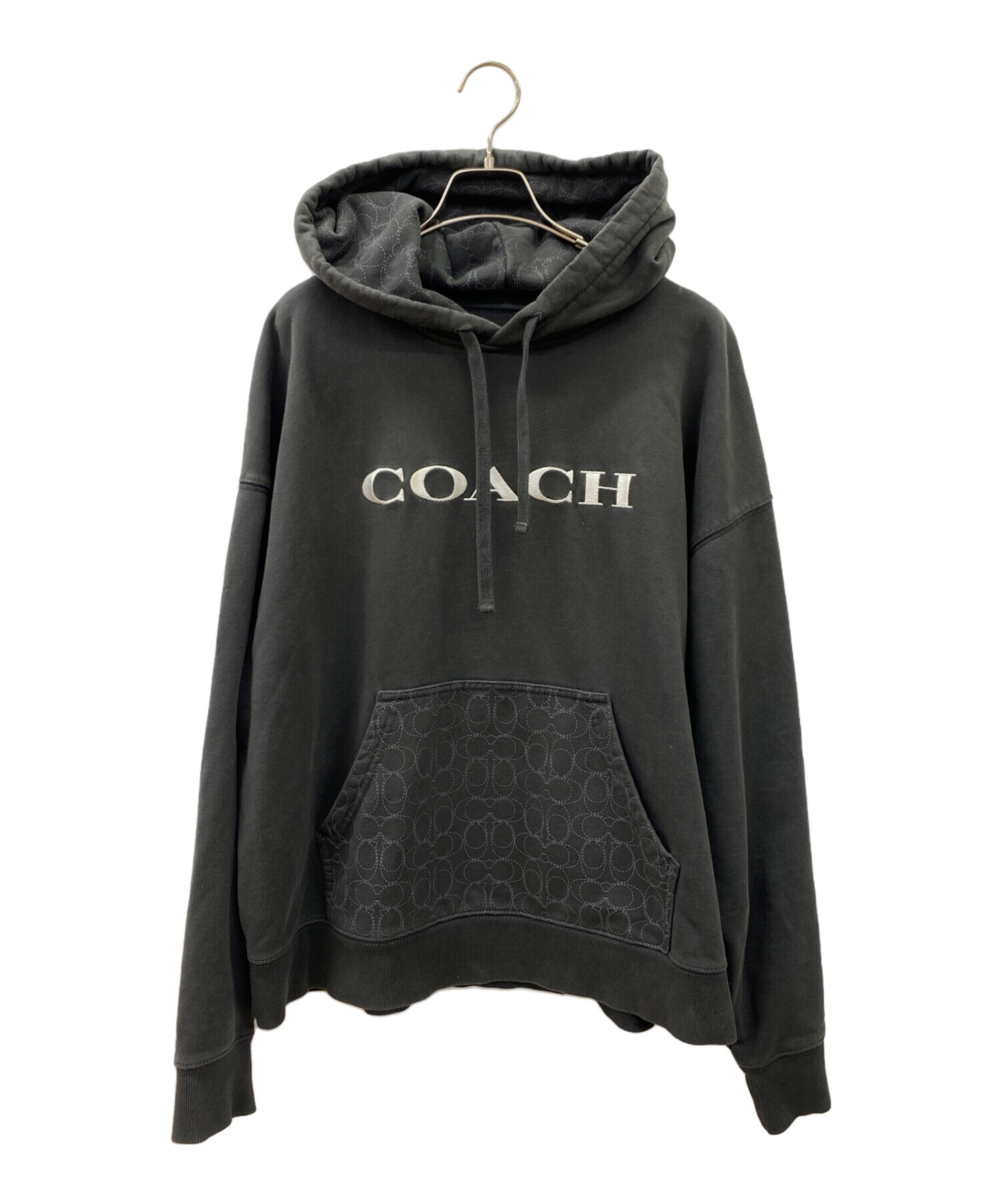 コーチCOACH シグネチャープルオーバーパーカーブラック　サイズM 中古・古着通販】COACH (コーチ) プルオーバーパーカー ブラック