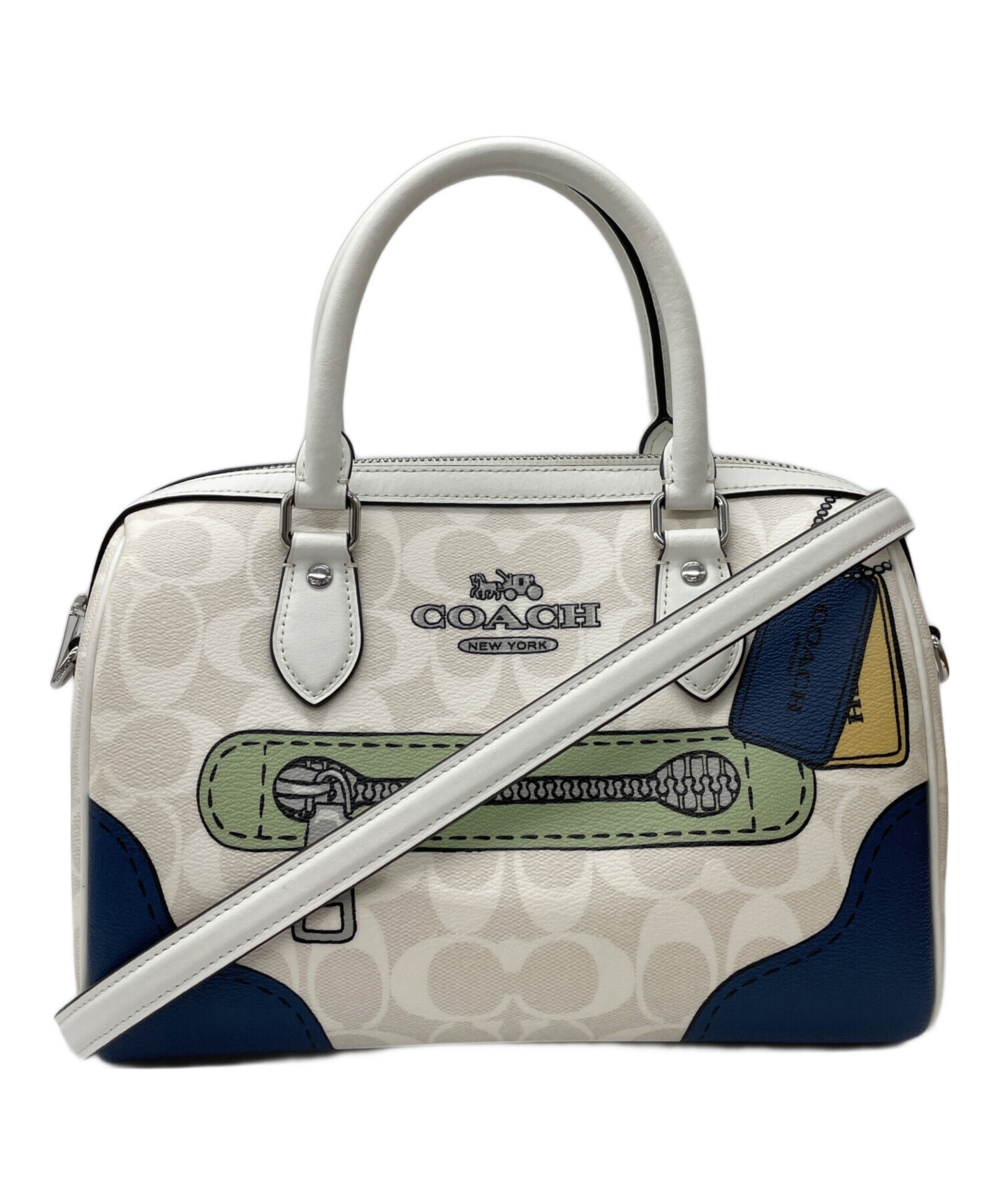中古・古着通販】COACH (コーチ) 2WAYバッグ ホワイト×ブルー 
