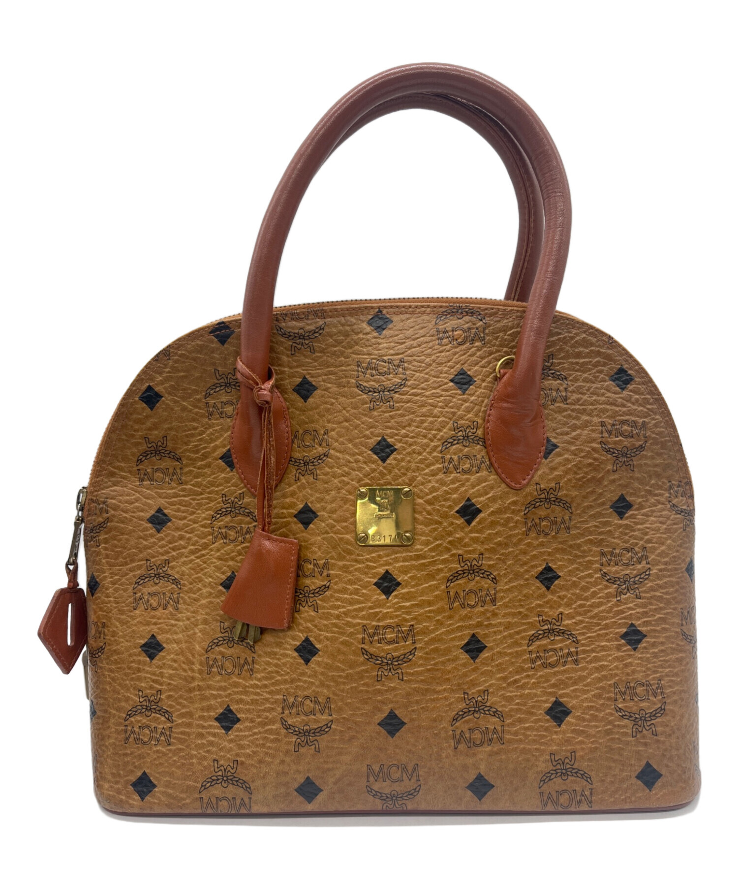 【美品】MCM ブラウンレザー ハンドバッグ 中古・古着通販】MCM (エムシーエム) ハンドバッグ ブラウン×ブラック