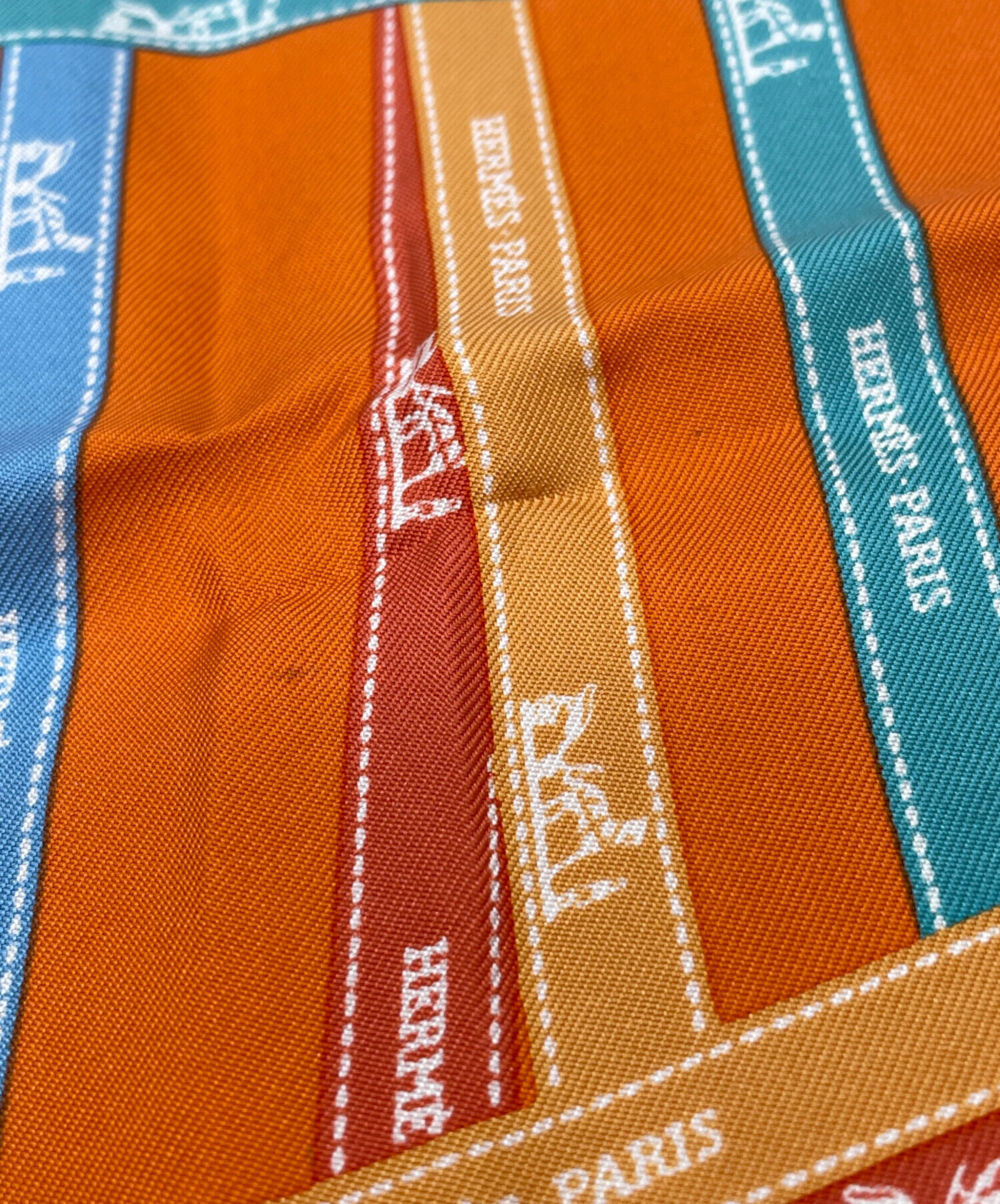 中古・古着通販】HERMES (エルメス) シルクスカーフ オレンジ×ブルー 
