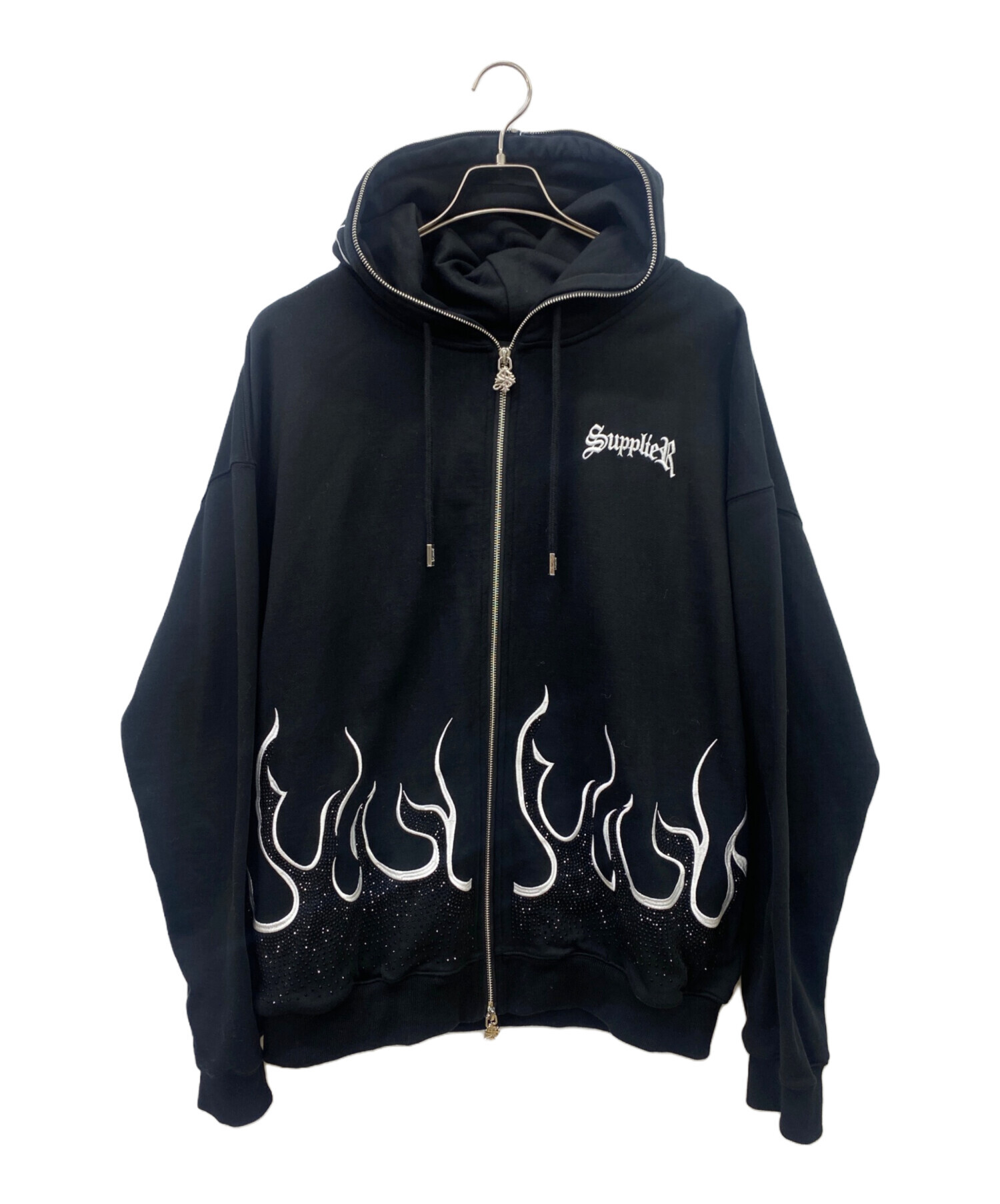 【中古】サプライヤー SUPPLIER ZIPパーカー ダメージ加工 XL 黒 ブラック ☆AA★ メンズ 中古・古着通販】SUPPLIER (サプライヤー) ジップパーカー ブラック