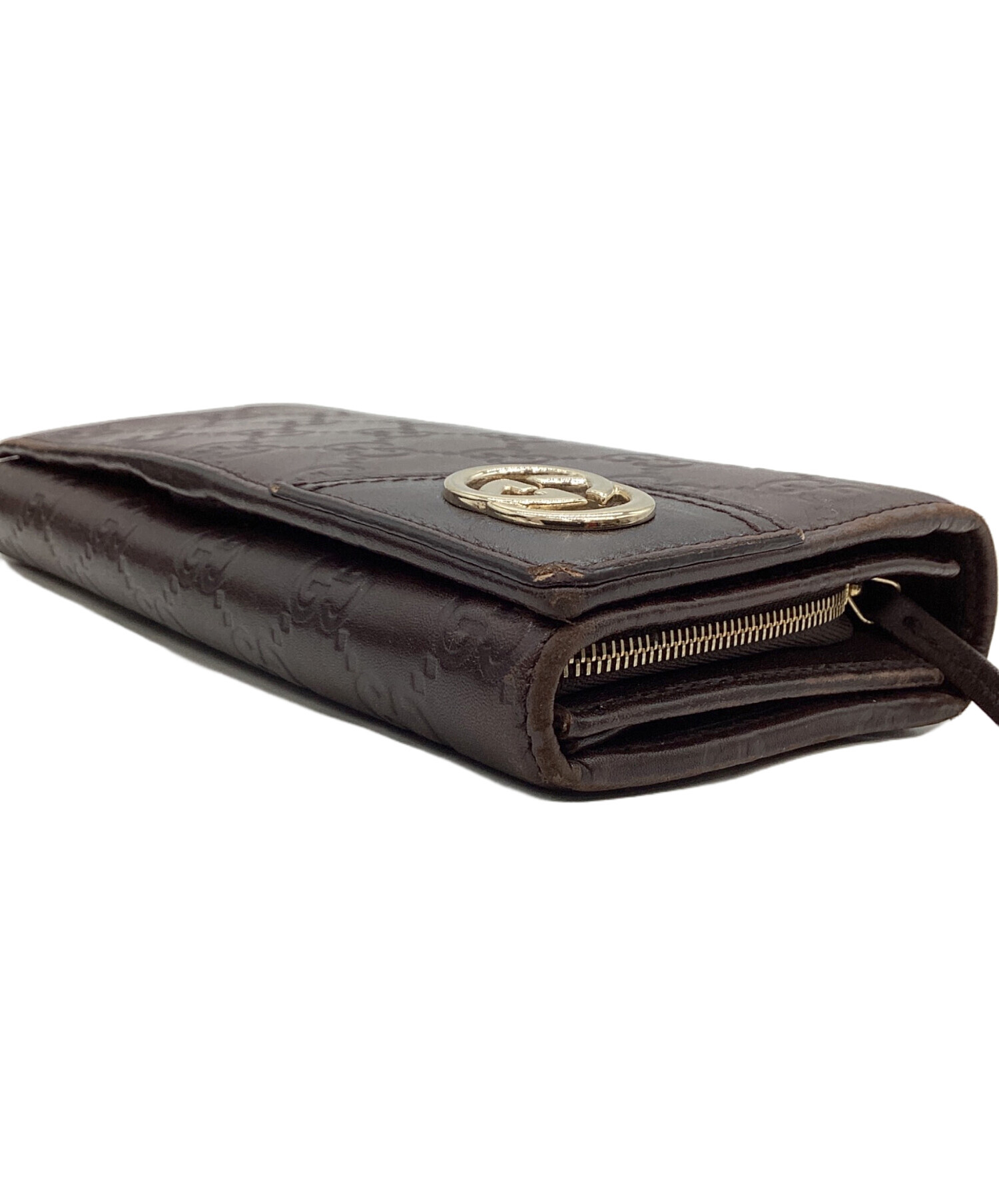 美品 ＊ GUCCI グッチ インターロッキングG レザー 長財布 ブラウン GUCCI グッチ シマ インターロッキング 長財布 レザー ブラウン 本革