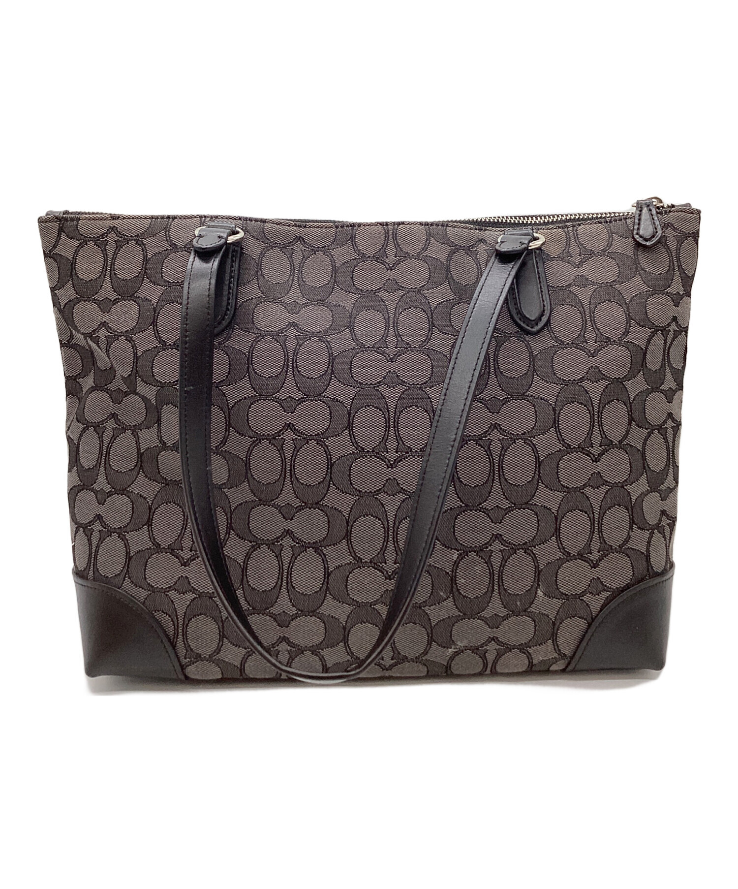 1円 コーチ シグネチャー トートバッグ キャンバス 黒系 中古