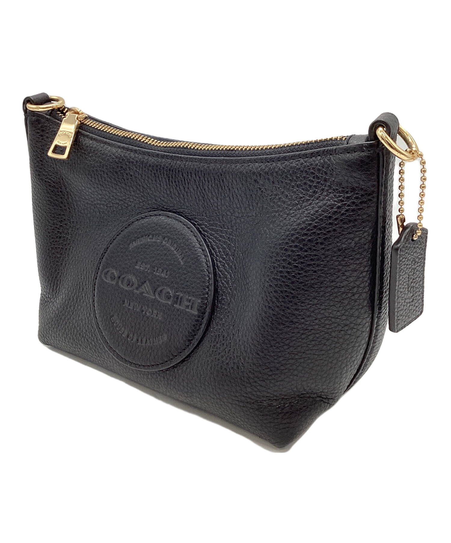 中古・古着通販】COACH (コーチ) ロゴ型押しハンドバッグ ブラック 中古・古着通販】COACH (コーチ) ロゴ型押しハンドバッグ ブラック
