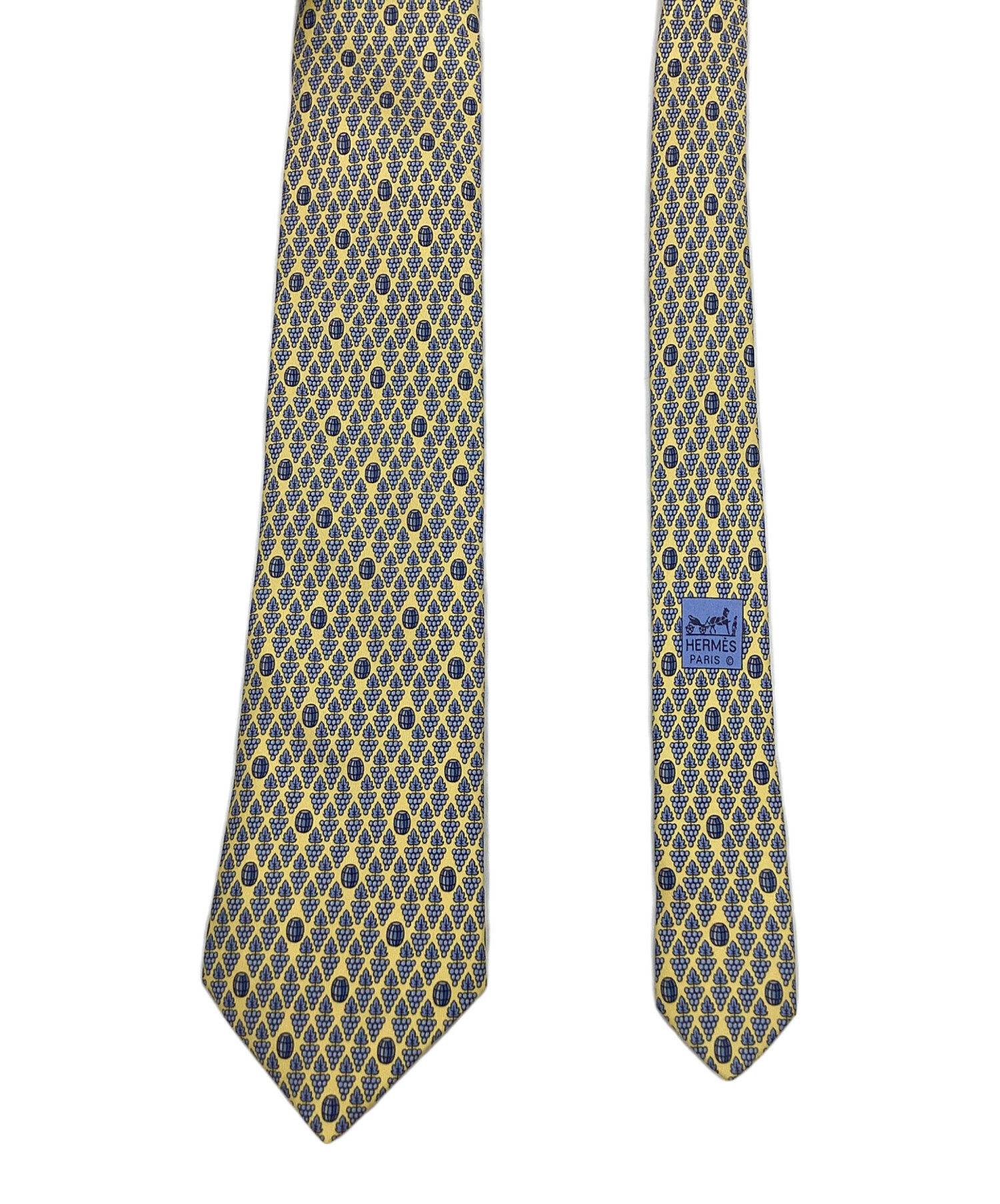 HERMES エルメス ネクタイ - グレーx黄x白等(総柄) 【古着】【中古】 中古・古着通販】HERMES (エルメス) ワイン柄シルク100％ネクタイ