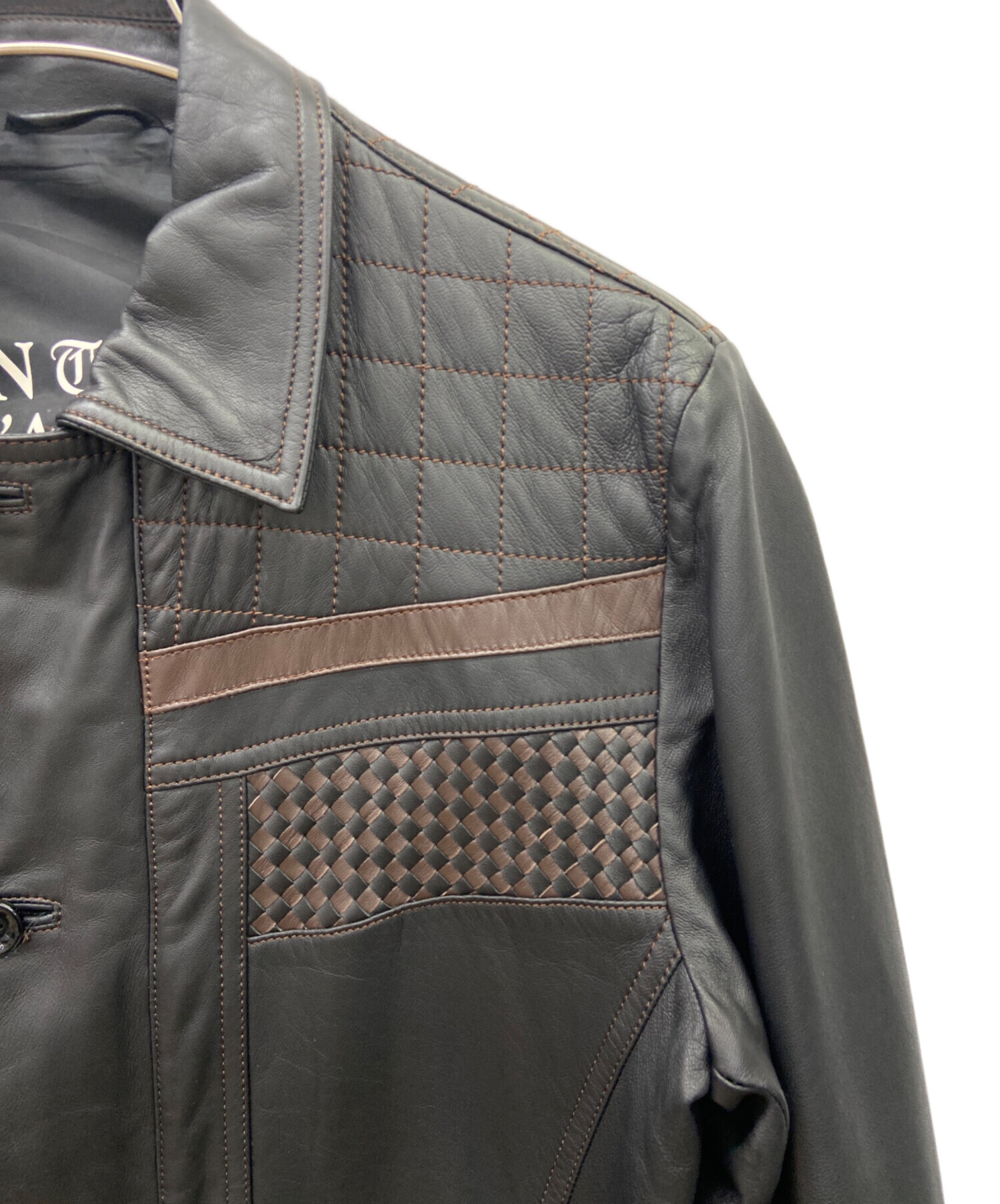 barassiバラシ イントレチャート レザージャケット ブラック 48 メンズ 中古・古着通販】Barassi (バラシ) レザージャケット ブラック