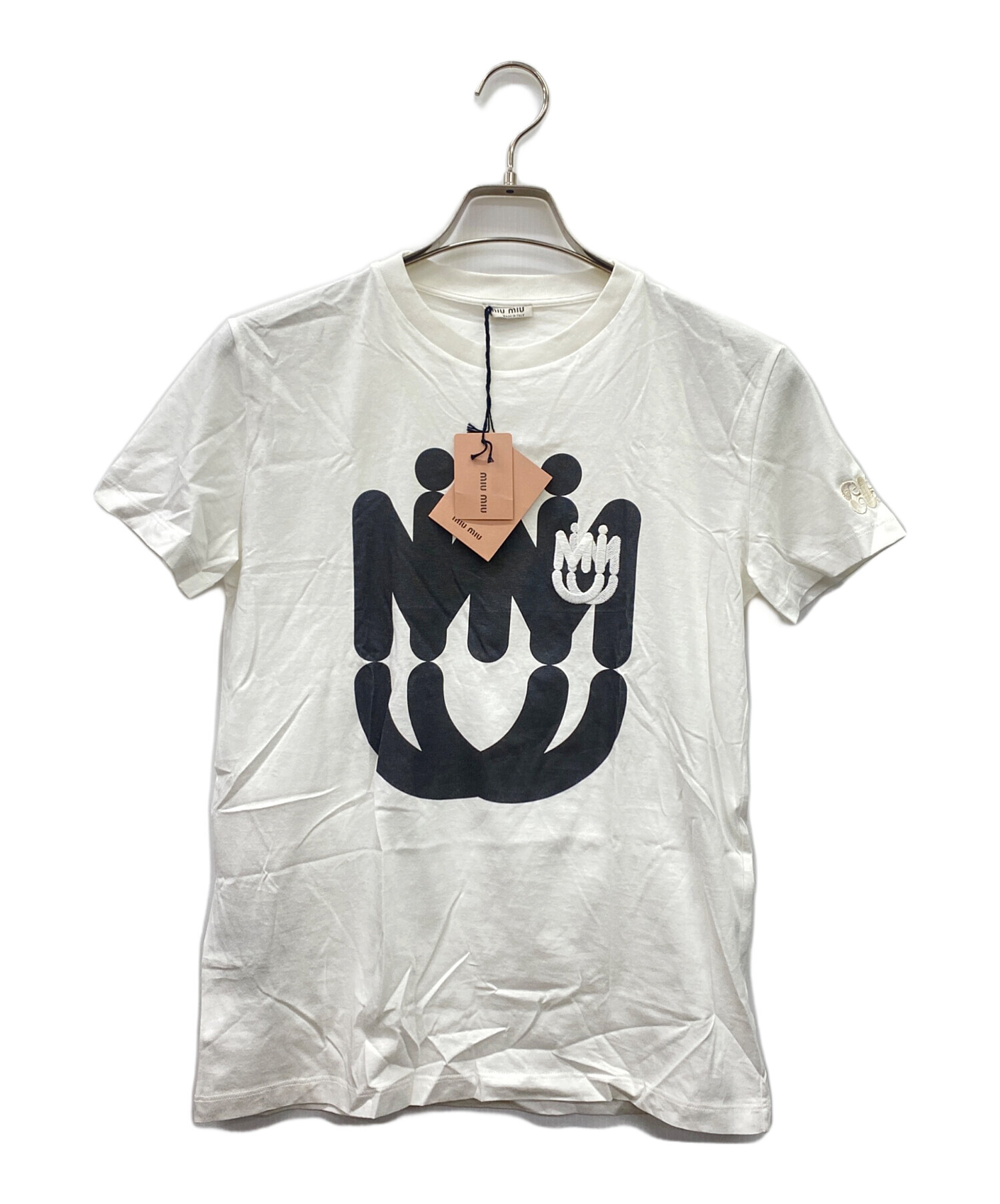お値下げ‼️ミュウミュウ.半袖Ｔシャツ miu miu（ミュウミュウ） Tシャツ レディース リブコットン ロゴパッチ
