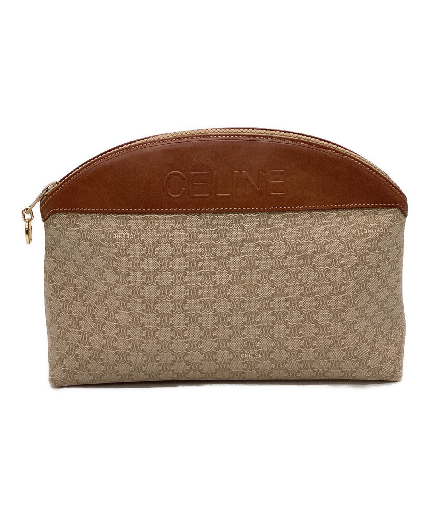 お値下げ セリーヌ マカダム ポーチ クラッチバッグ トリオンフ ブラウン 中古・古着通販】CELINE (セリーヌ) CELINE マカダム クラッチバッグ