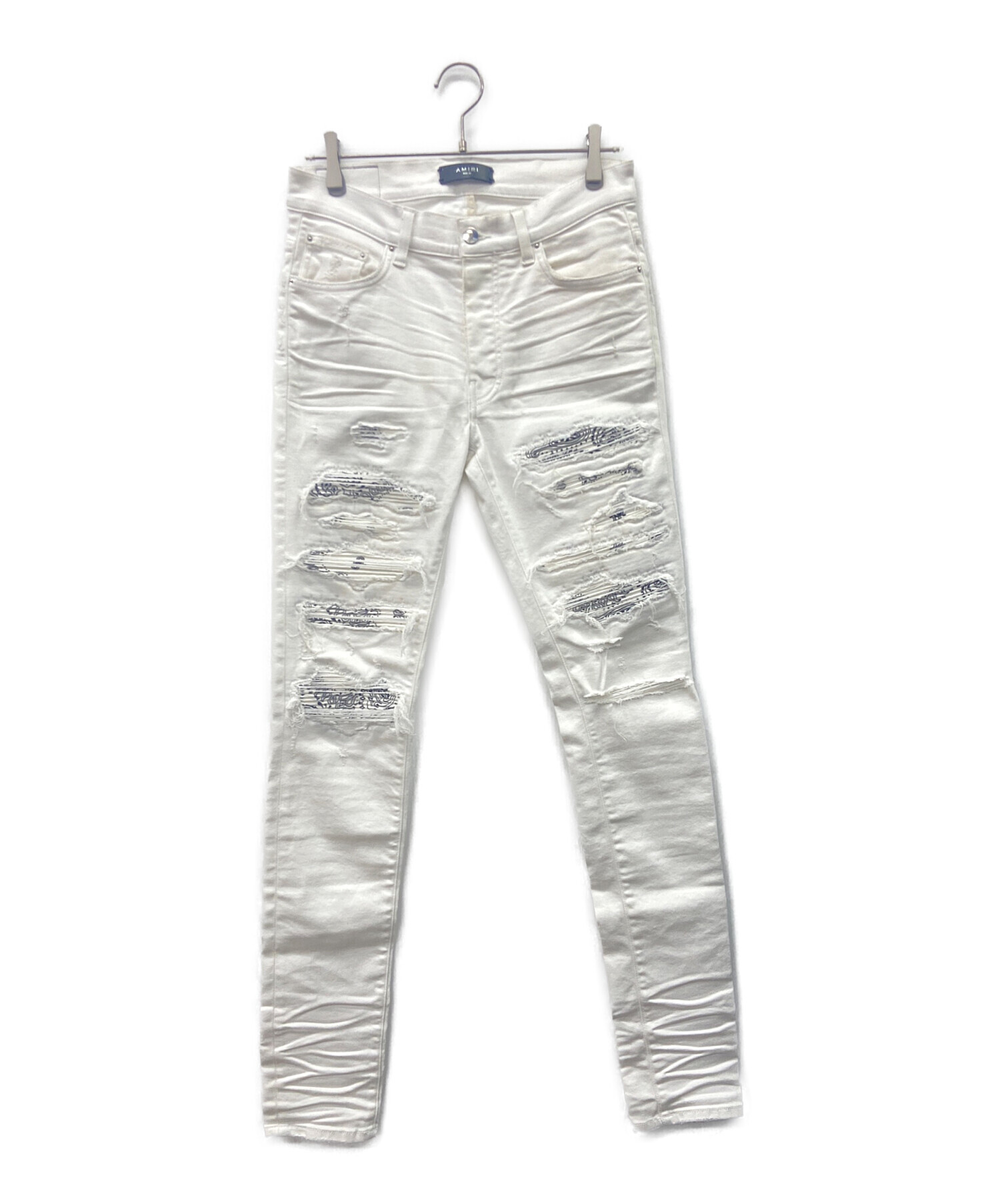 AMIRI ダメージクラッシュ加工スキニーデニムパンツ 28 ホワイト 中古・古着通販】AMIRI (アミリ) MX1バンダナダメージ加工スキニー