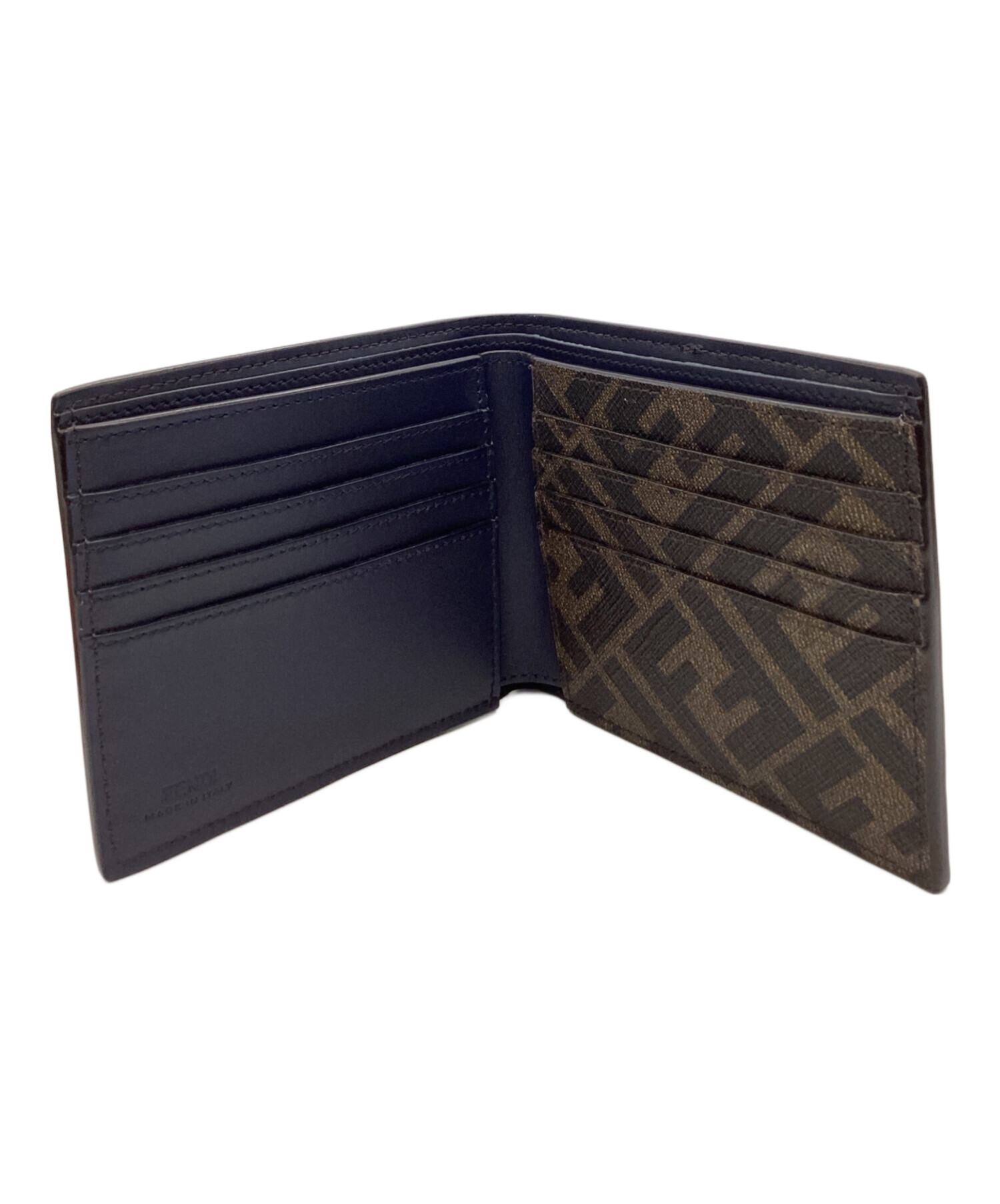FENDI 二つ折り財布 ネイビー 中古・古着通販】FENDI (フェンディ) FENDI FFスクエア 2つ折り財布