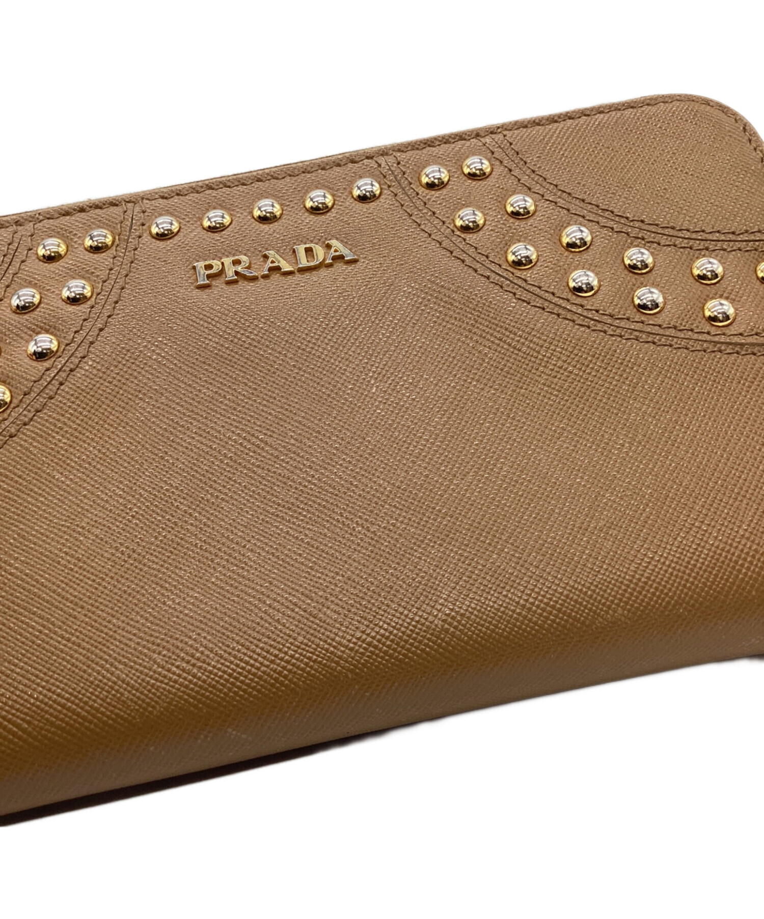 【傷少】PRADA メタリックシルバーレザー 長財布 中古・古着通販】PRADA (プラダ) PRADA 長財布 キャメル｜ブランド