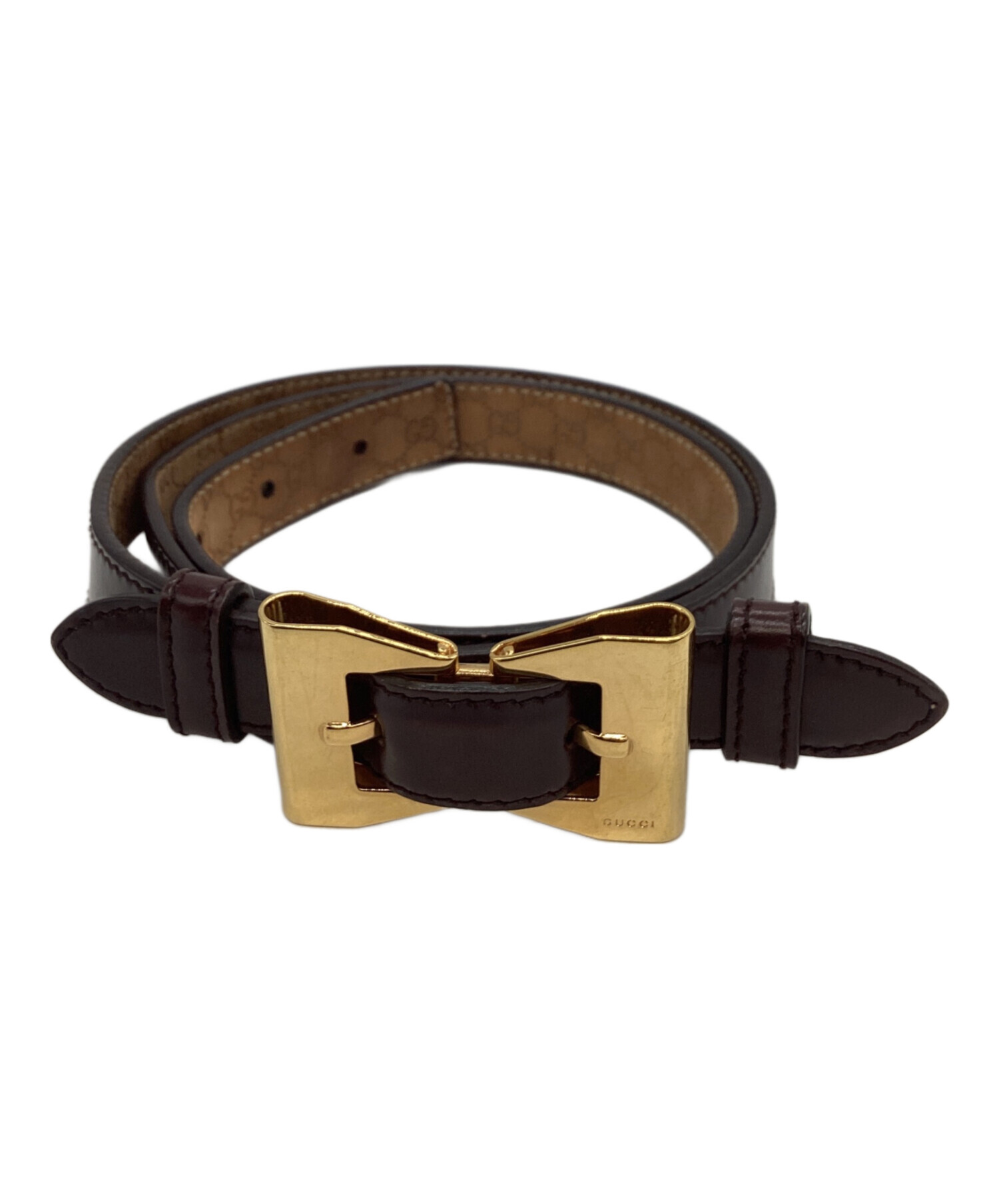 GUCCI レザーベルト　ダークブラウン 中古・古着通販】GUCCI (グッチ) GUCCI レザーベルト ブラウン