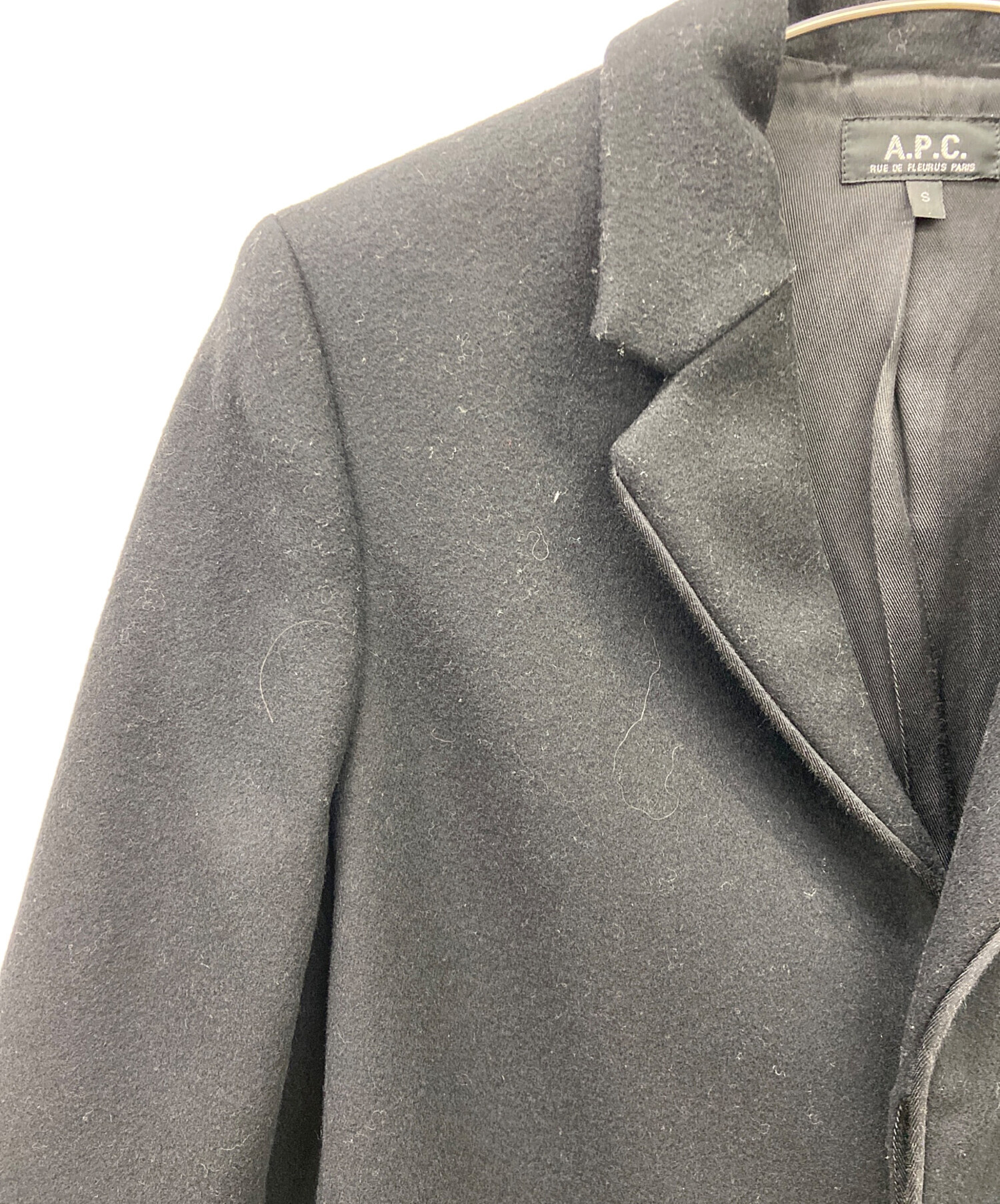 A.P.C. フランス製 ブラック レーヨン チェスターコート M 中古・古着通販】A.P.C. (アーペーセー) チェスターコート ブラック