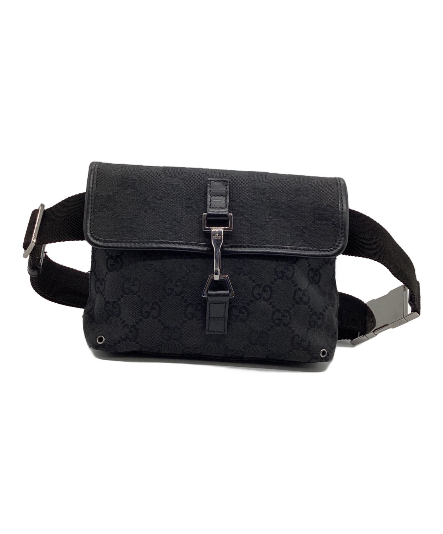 グッチ GGキャンバス ウエストポーチ キャンバス レザー ブラック 中古・古着通販】GUCCI (グッチ) GG キャンバス ウエストバッグ グレー