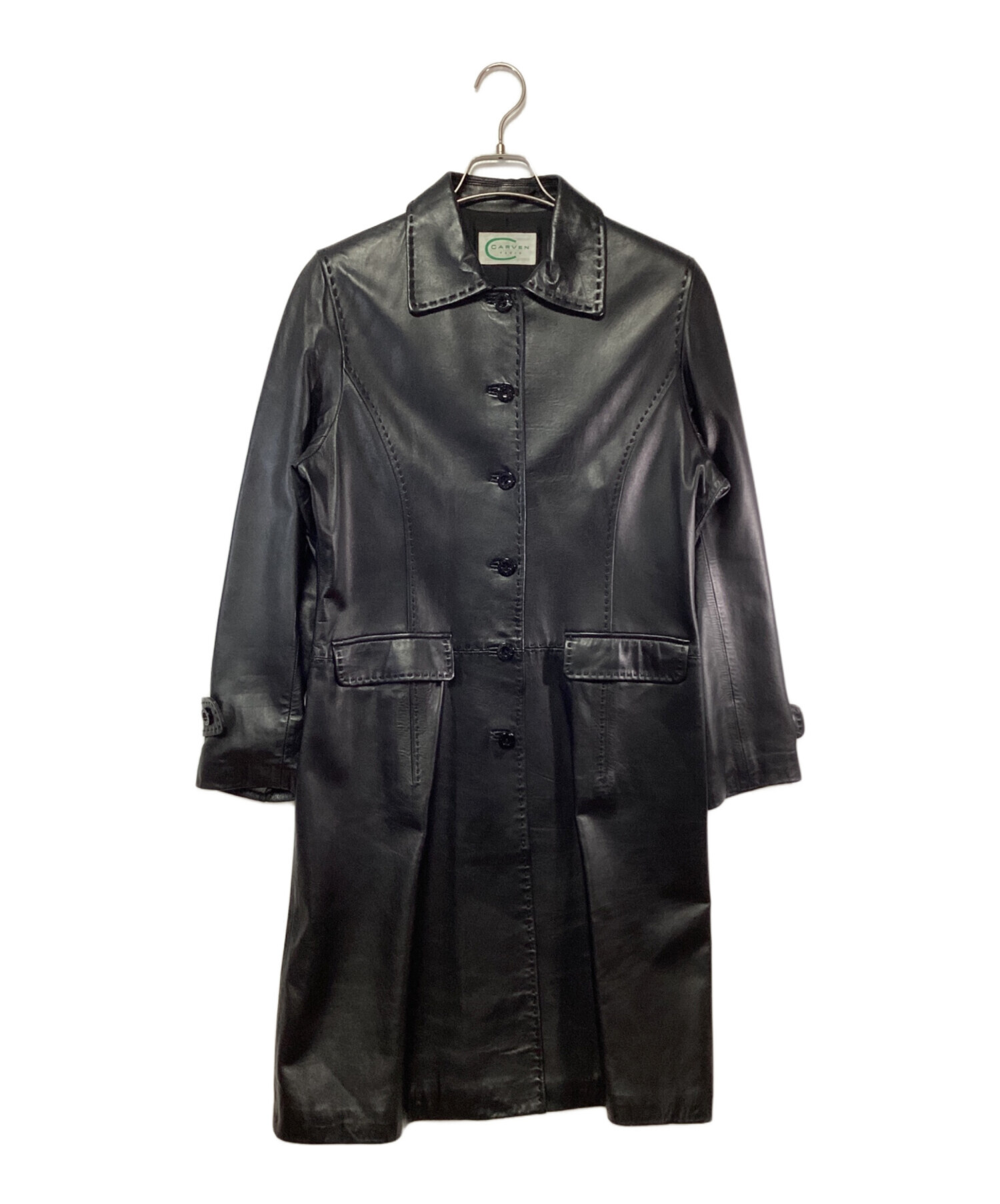 カルヴェンcarven モヘア モヘヤウール プードル コート 中古・古着通販】CARVEN (カルヴェン) レザーコート ブラック サイズ
