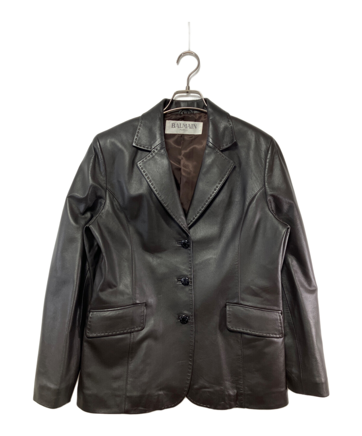 BALMAIN ラムレザージャケット テーラードジャケット 羊革 黒 【公式通販】