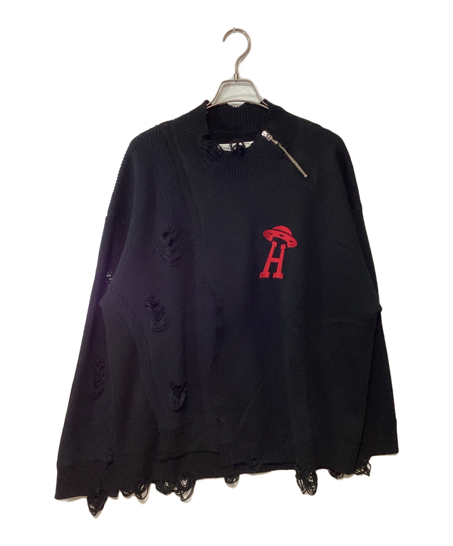 公*o様 ダメージ加工 赤黒ニット長袖 エイチナオト h.NAOTO希少？レア