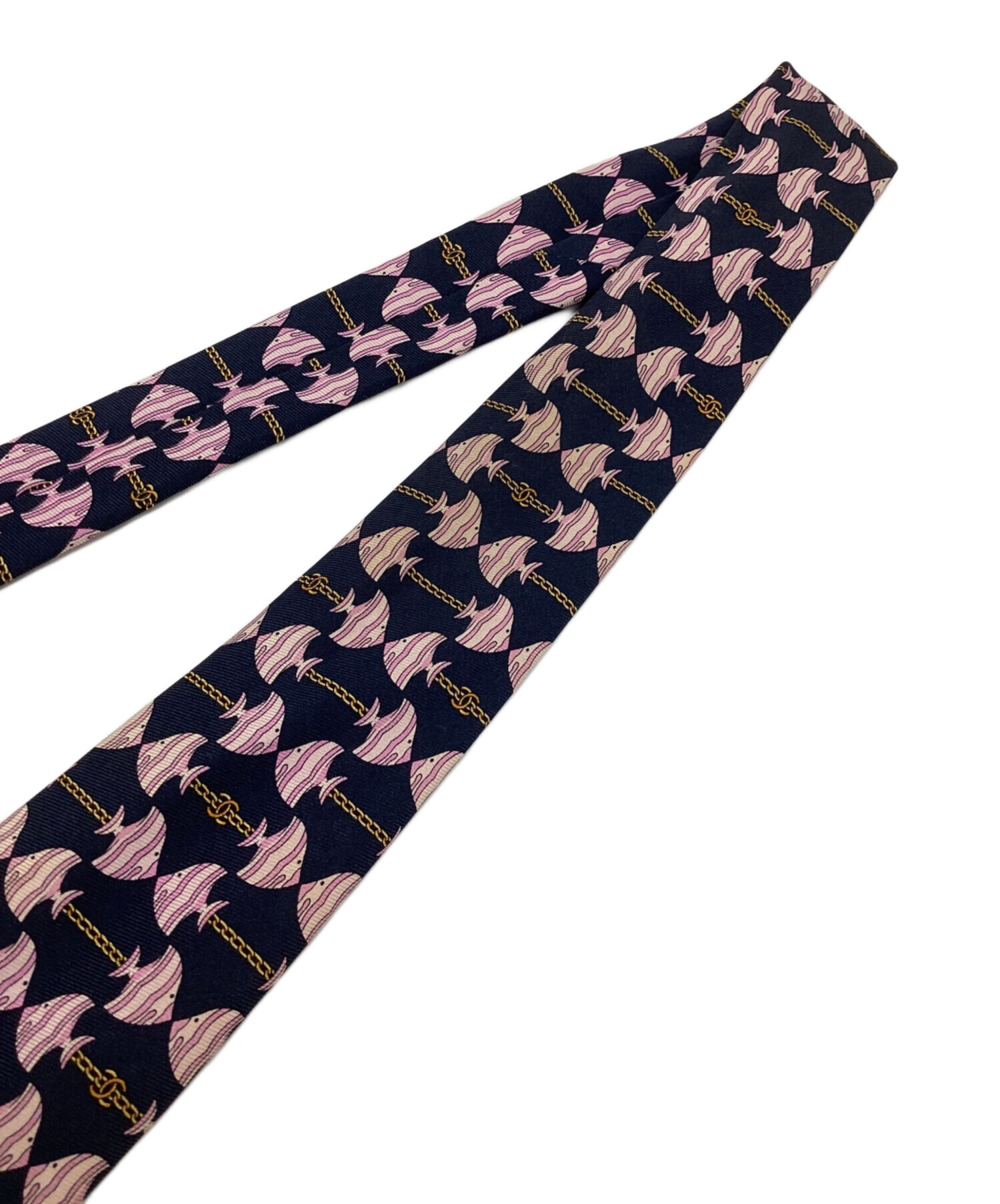 中古・古着通販】CHANEL (シャネル) シルクネクタイ ネイビー×ピンク