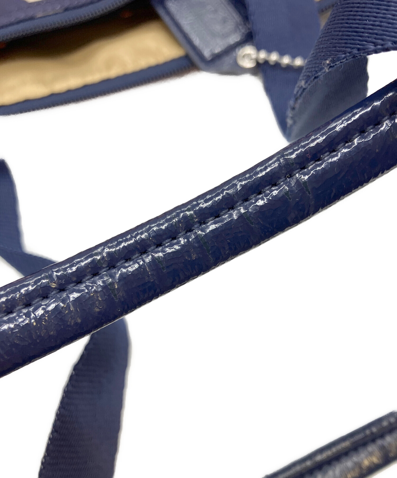 中古・古着通販】COACH (コーチ) トートバッグ オレンジ×ネイビー 