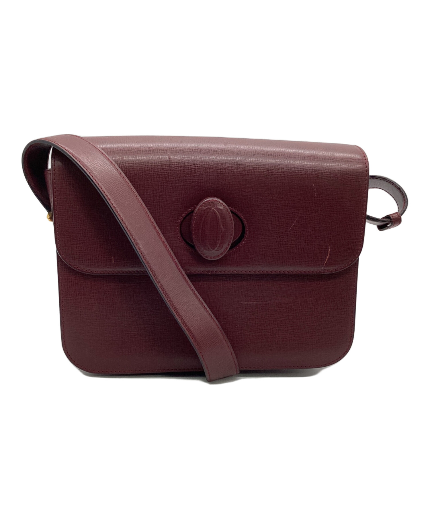 未使用級　大型　カルティエ　ショルダーバッグ　マストライン　レザー　ボルドー MUST DE CARTIER カルティエ ショルダーバッグ マストライン