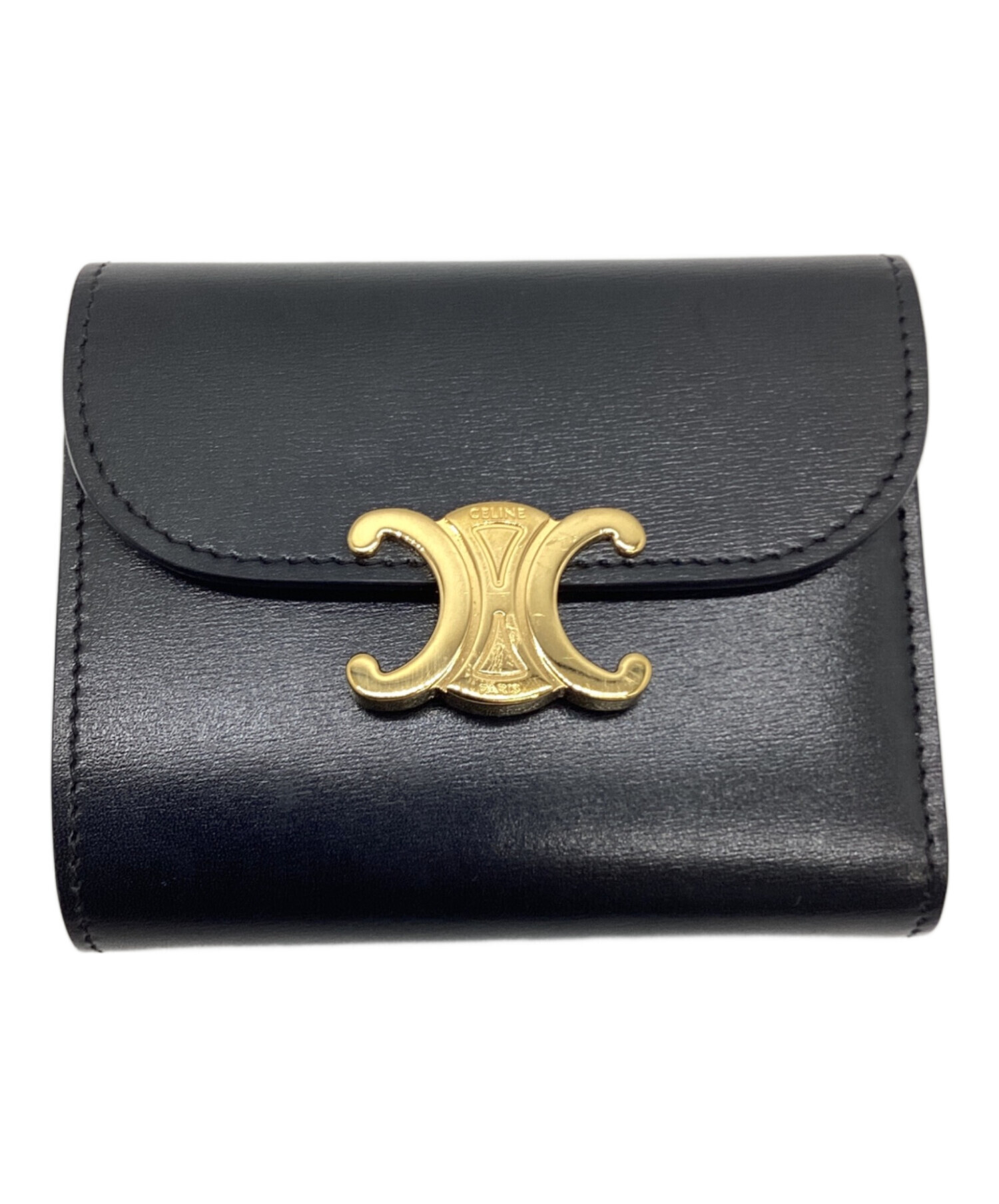 【未使用級】セリーヌ　トリオンフ　三つ折り財布　ブラック 中古・古着通販】CELINE (セリーヌ) 3つ折り財布 トリオンフ ブラック