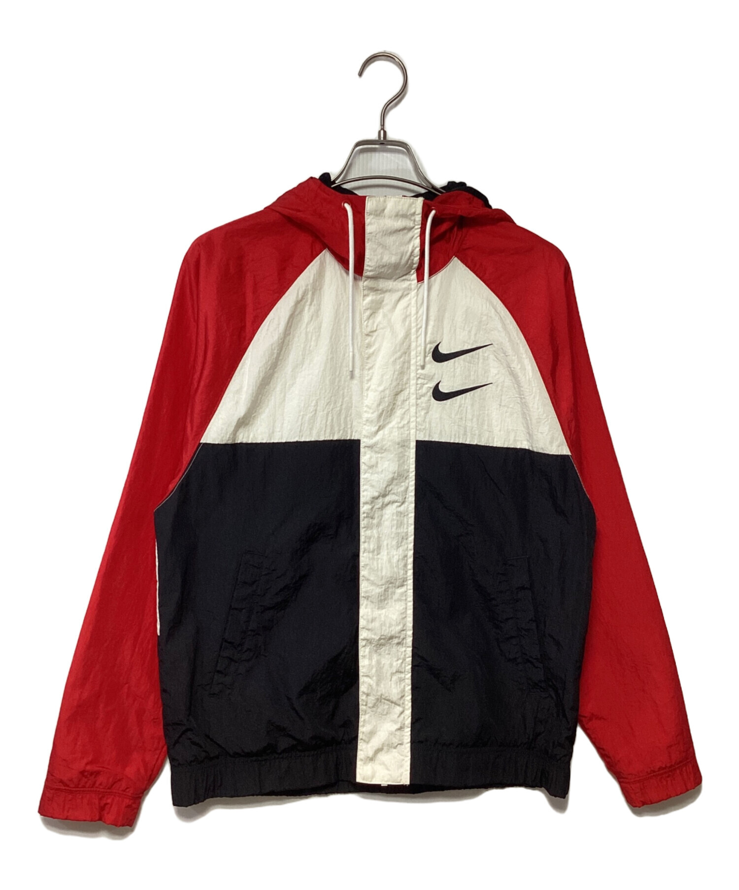 ★NIKE ナイキ ウーブンジャケット 赤白青 でかスウッシュロゴ 胸元刺繍 中古・古着通販】NIKE (ナイキ) スウッシュフーディウーブンジャケット