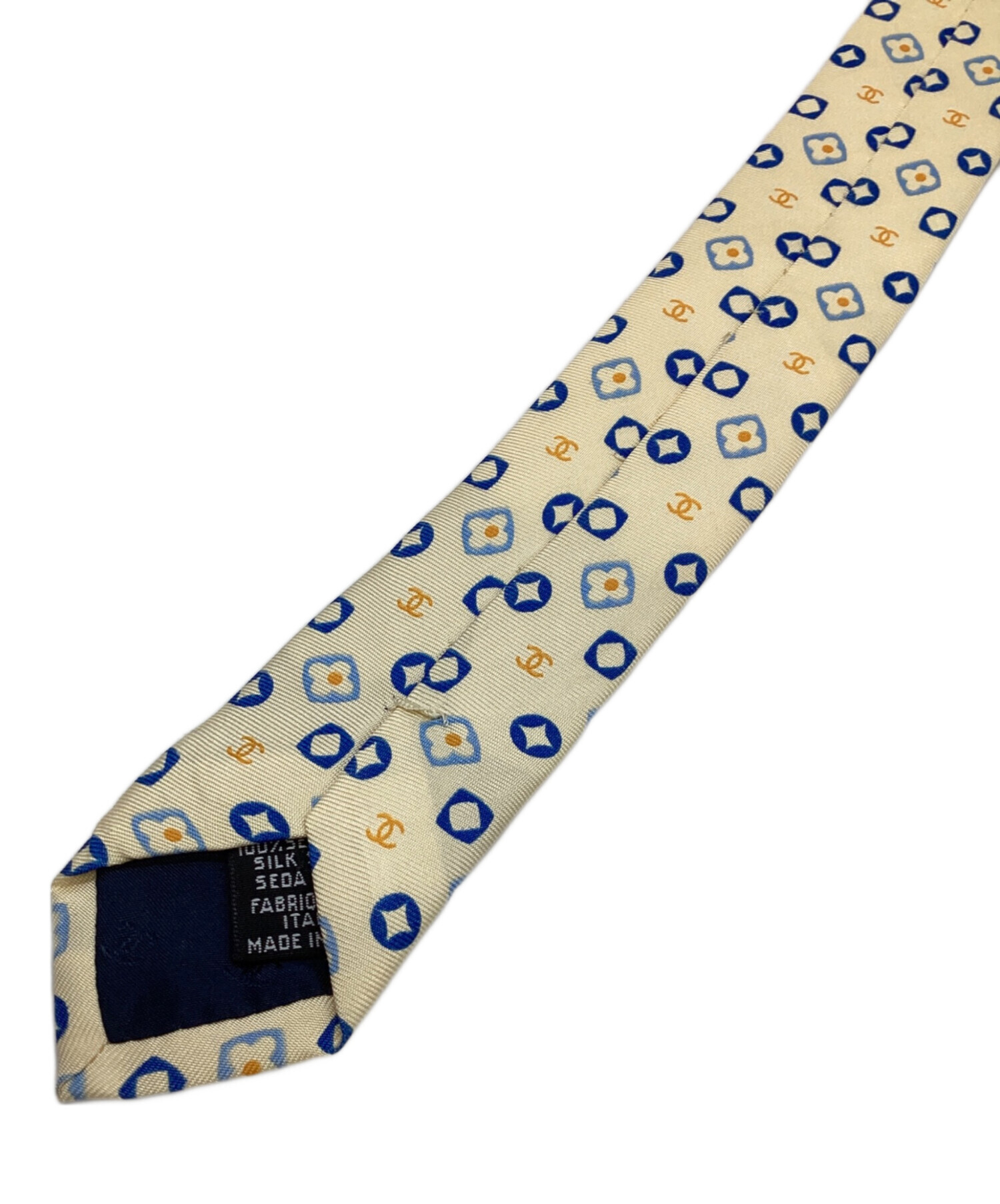 新品未使用 CHANEL ベージュ ストライプ シルクネクタイ 中古・古着