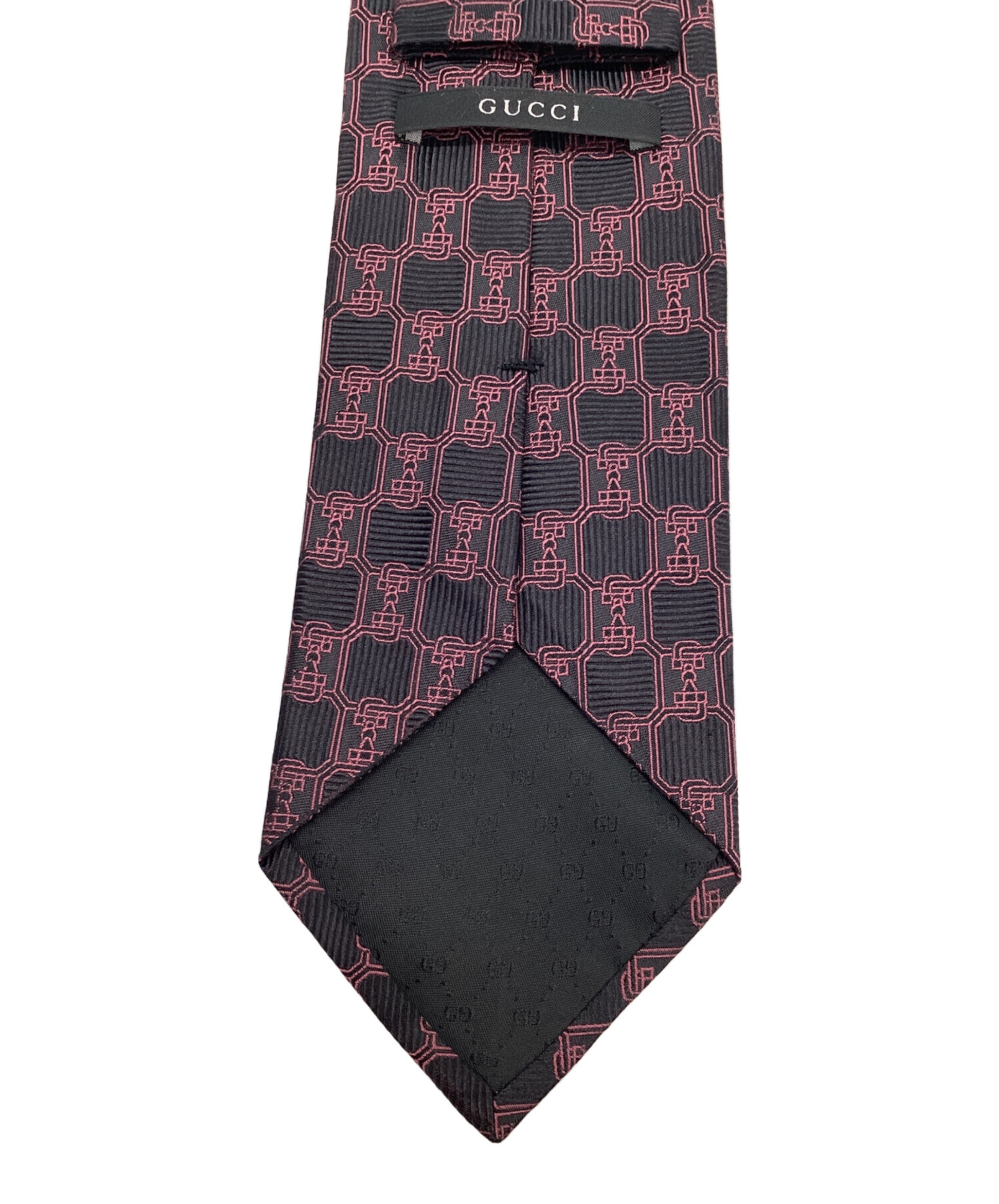 中古・古着通販】GUCCI (グッチ) シルクネクタイ ブラック×ピンク