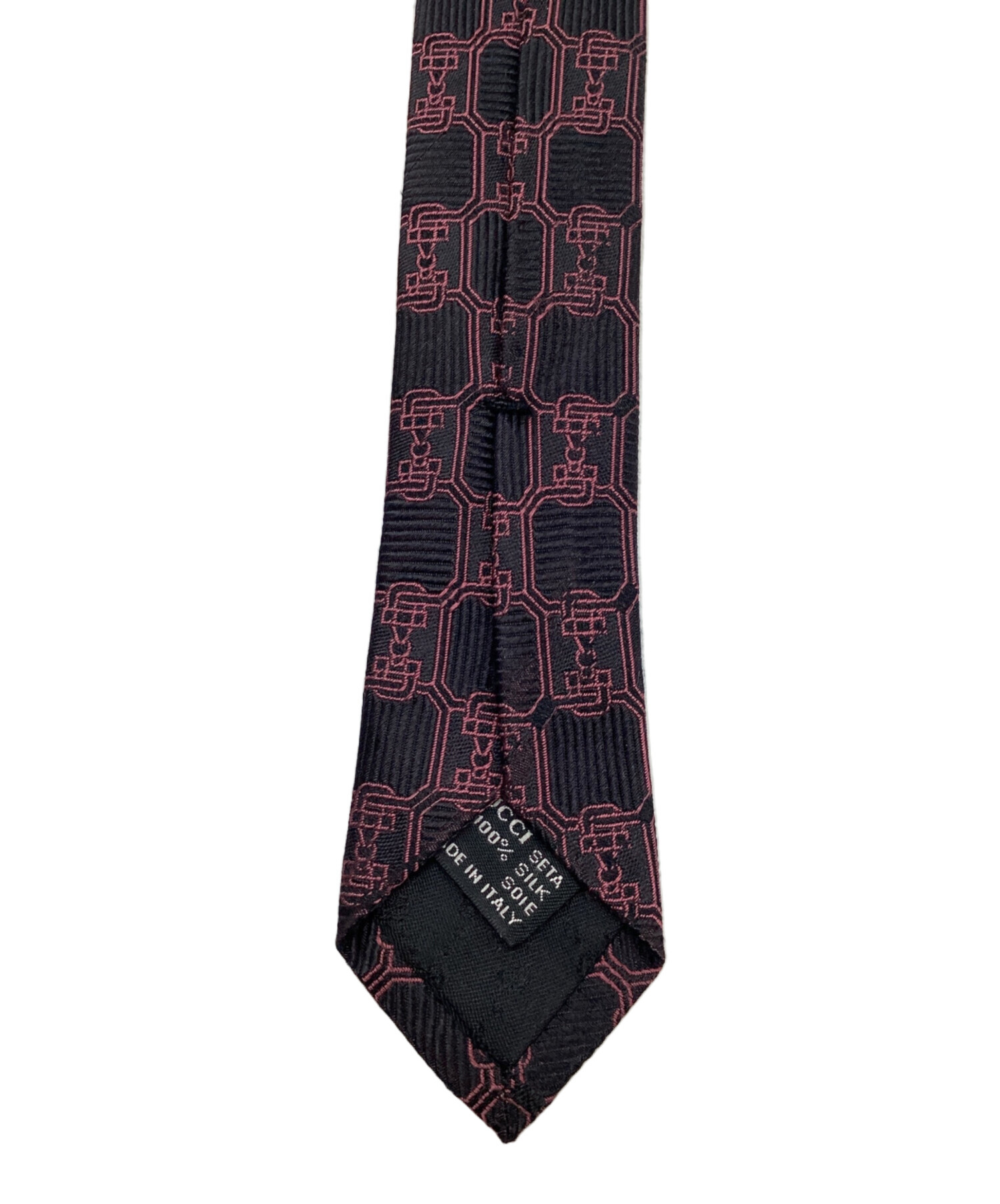 中古・古着通販】GUCCI (グッチ) シルクネクタイ ブラック×ピンク