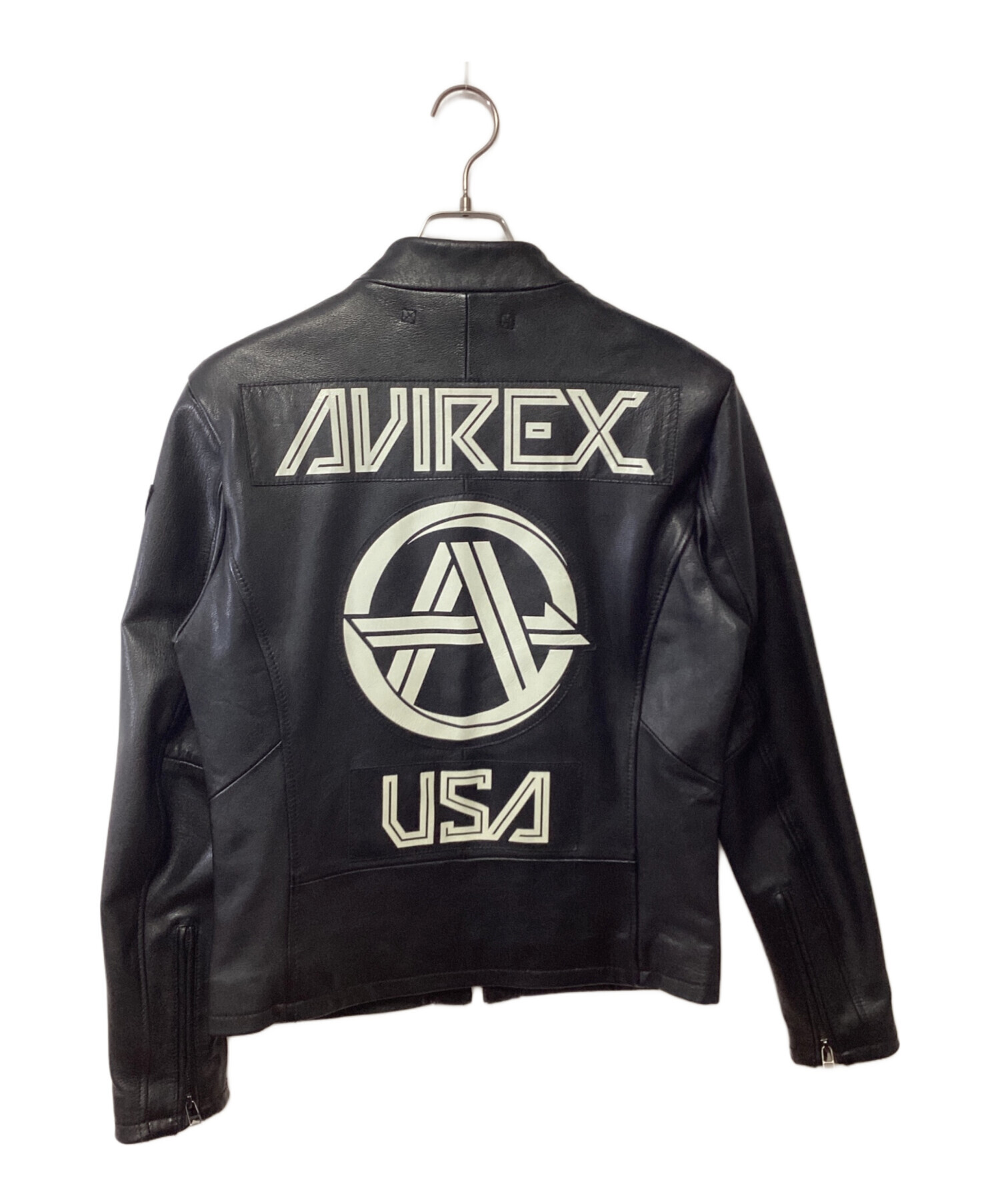 AVIREX ブラック シングルライダースジャケット 中古・古着通販】AVIREX (アヴィレックス) シングルライダース