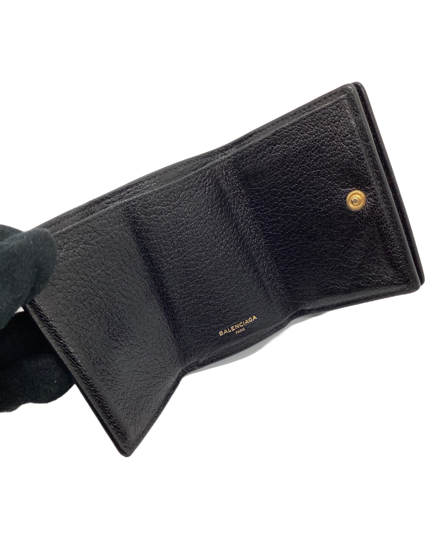 未使用品　BALENCIAGA バレンシアガ　三つ折り財布　ロゴグラム　ゴールド 中古・古着通販】BALENCIAGA (バレンシアガ) 3つ折り財布 ブラック