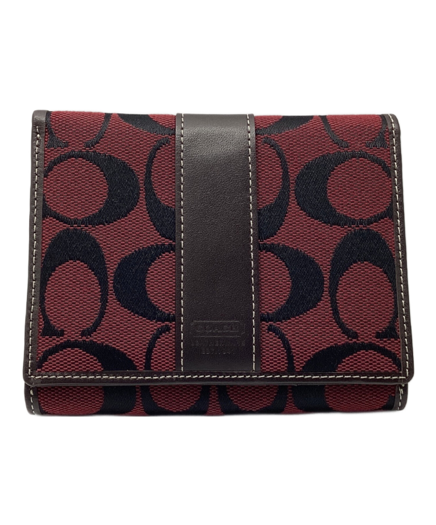 最終値下げ COACH二つ折り財布 ブラウン×トゥールレッド赤 中古・古着通販】COACH (コーチ) 2つ折り財布 レッド×ブラウン