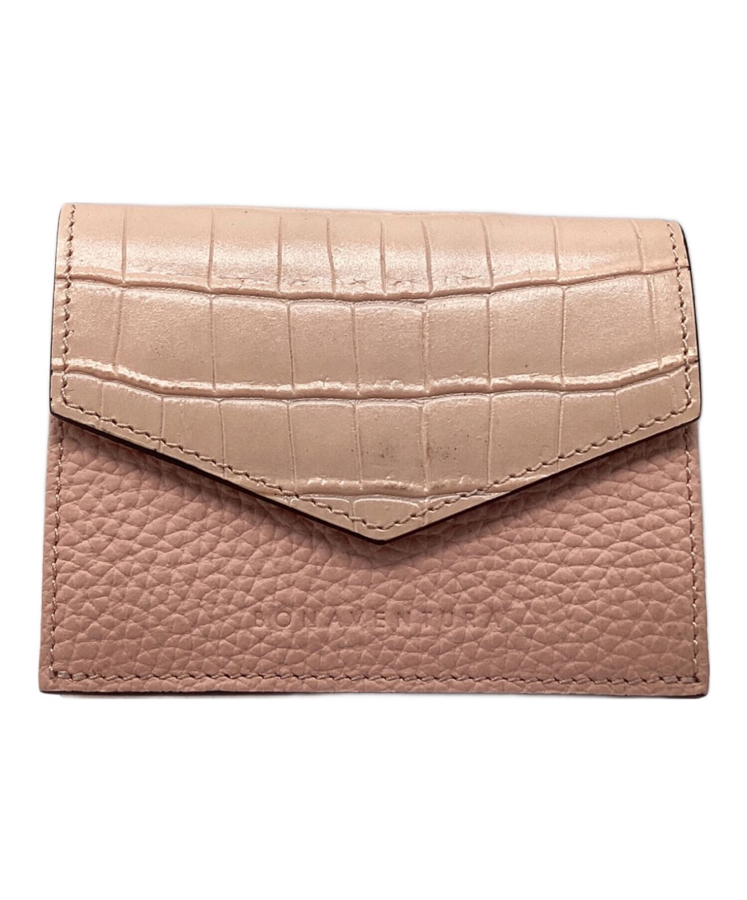 BONAVENTURA 三つ折り財布 グレージュ×ピンク 中古・古着通販】bonaventura (ボナベンチュラ) 3つ折り財布 ピンク