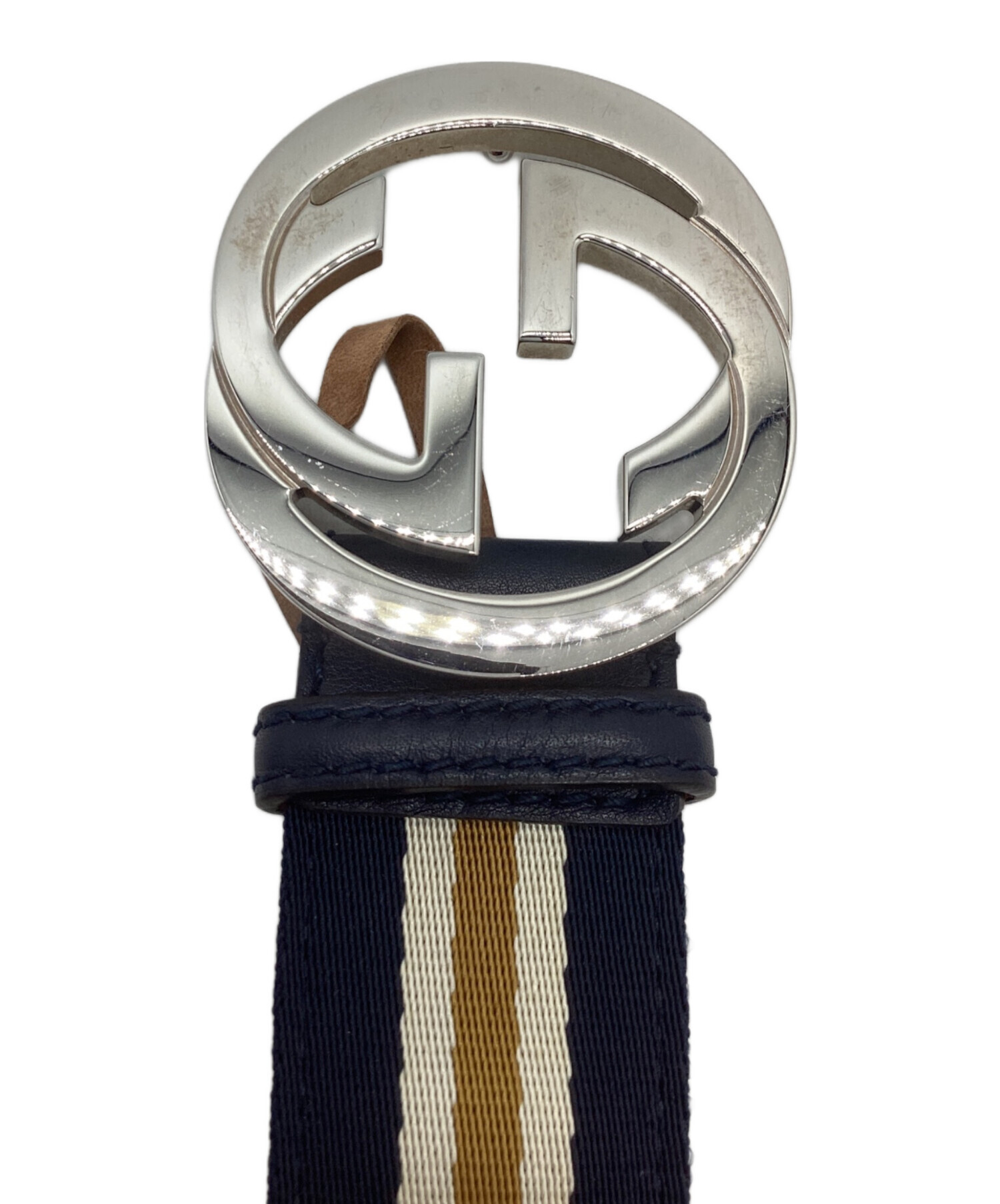 中古・古着通販】GUCCI (グッチ) ベルト ネイビー×ベージュ｜ブランド