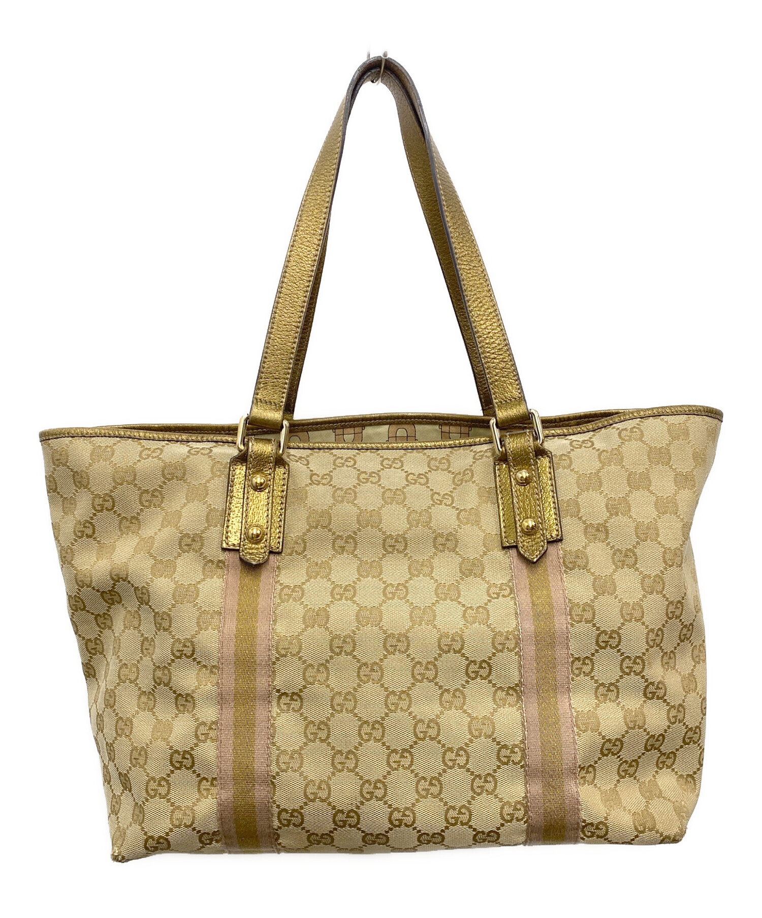 中古・古着通販】GUCCI (グッチ) トートバッグ ベージュ×ゴールド 