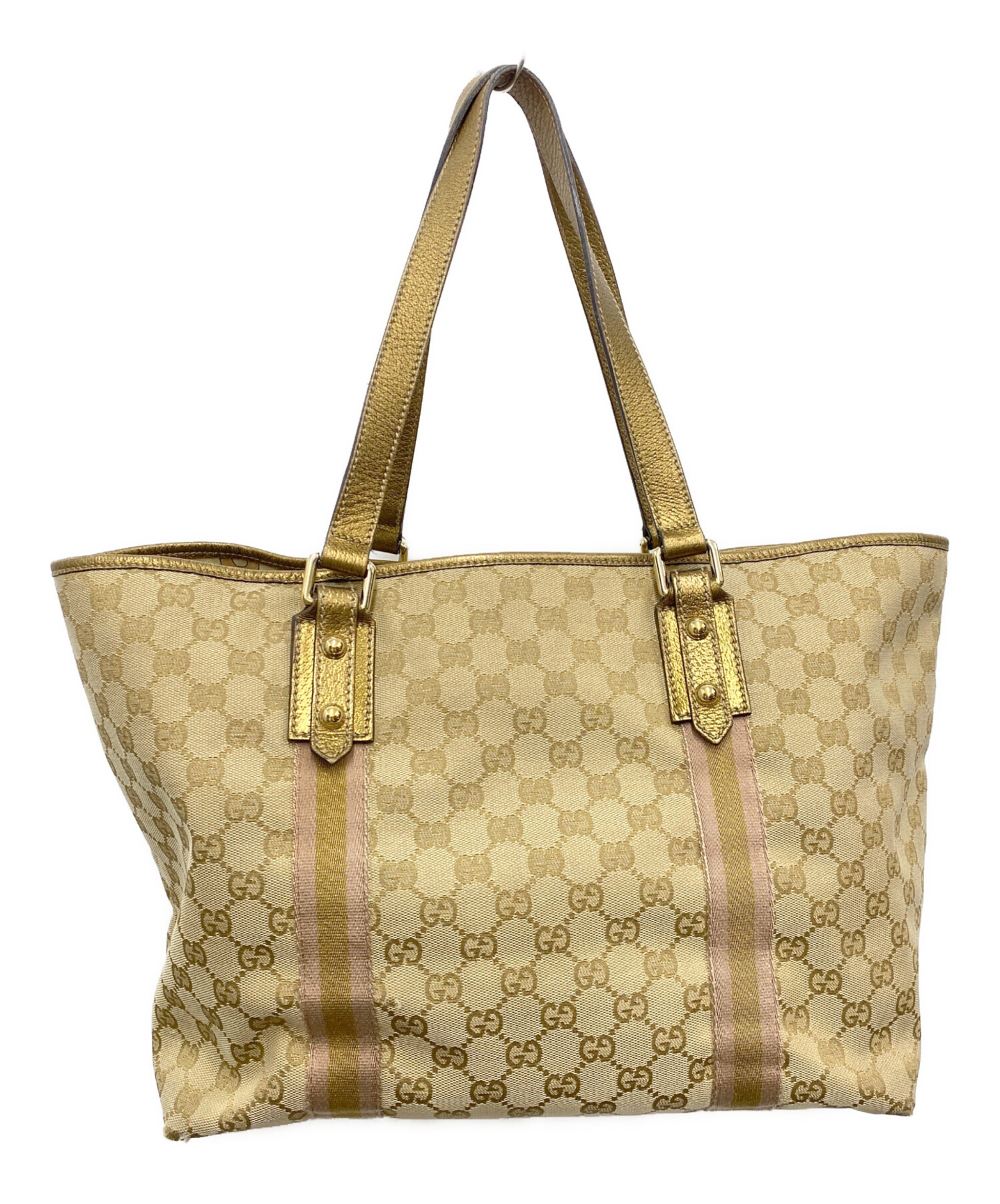 中古・古着通販】GUCCI (グッチ) トートバッグ ベージュ×ゴールド 