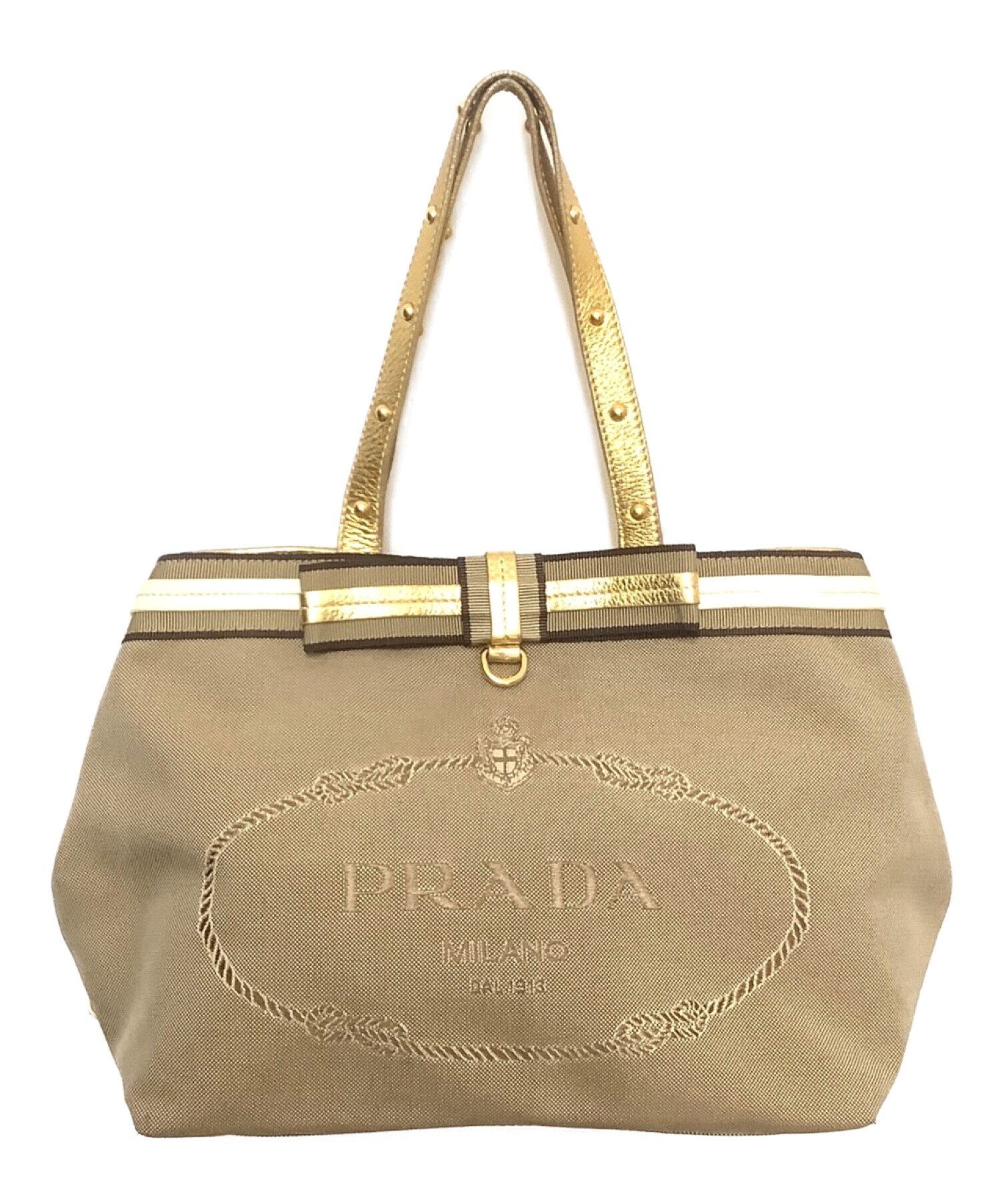 中古・古着通販】PRADA (プラダ) ロゴジャガード バッグ ブラウン 
