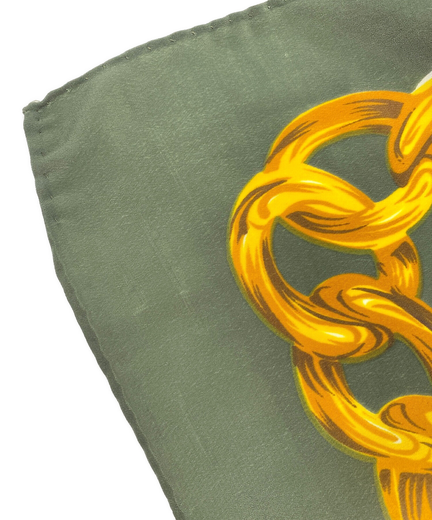 m*1様 CHANEL ゴールドチェーン スカーフ 85cm グリーン　シルク1 中古・古着通販】CHANEL (シャネル) チェーン柄シルクスカーフ