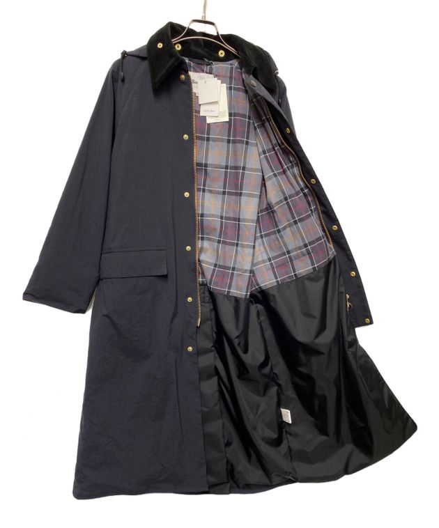 美品 バブアー 2way フード付きステンカラーコート L ネイビー ロング丈 中古・古着通販】Barbour (バブアー) 2レイヤーロングコート ネイビー