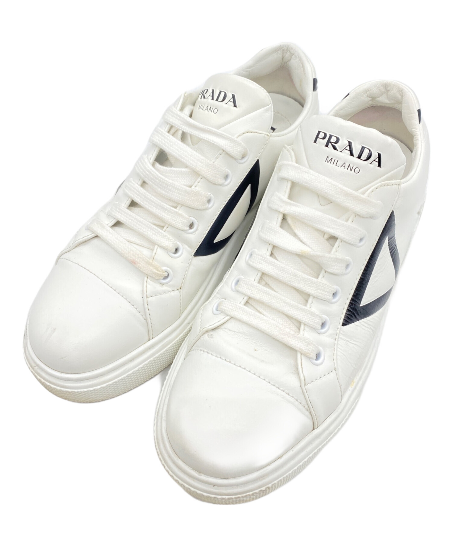 186005 PRADA プラダ PARDA ローカットスニーカー 牛革 24.5 ホワイト レディース [0000000000683] PRADA（プラダ） パテントレザー メタルロゴ ダウンタウン ローカット