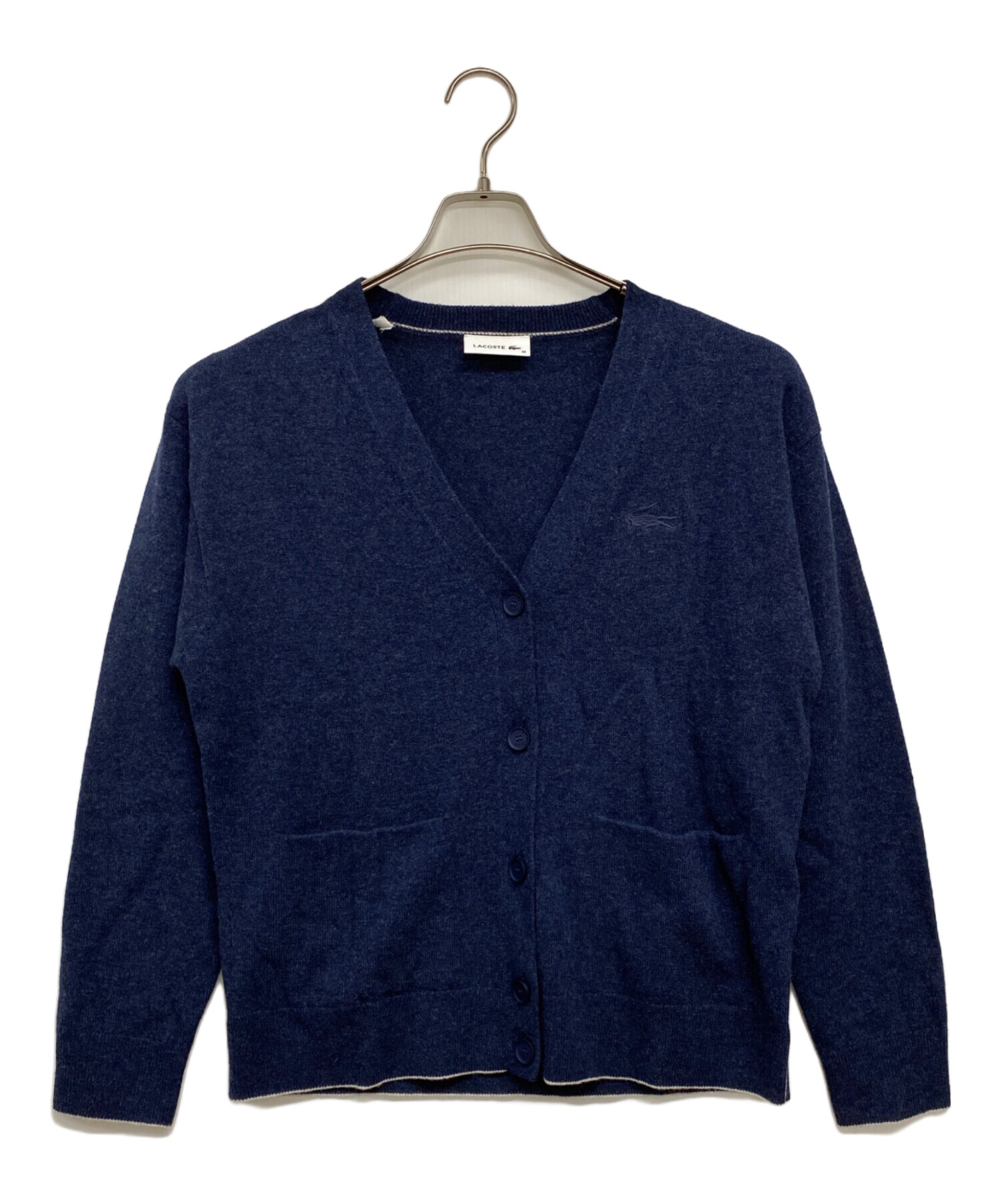 極美品 2回着用 LACOSTE ラコステ カーディガン 紺 4 綿100 中古・古着通販】LACOSTE (ラコステ) 薄手カーディガン ネイビー