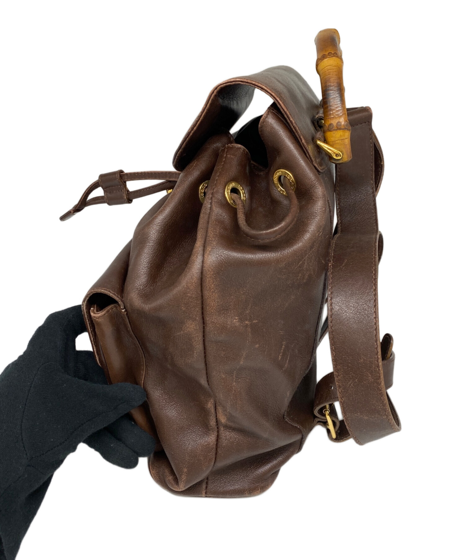 GUCCI スエードブラウンリュック 中古・古着通販】GUCCI (グッチ) フラップスエードミニリュック