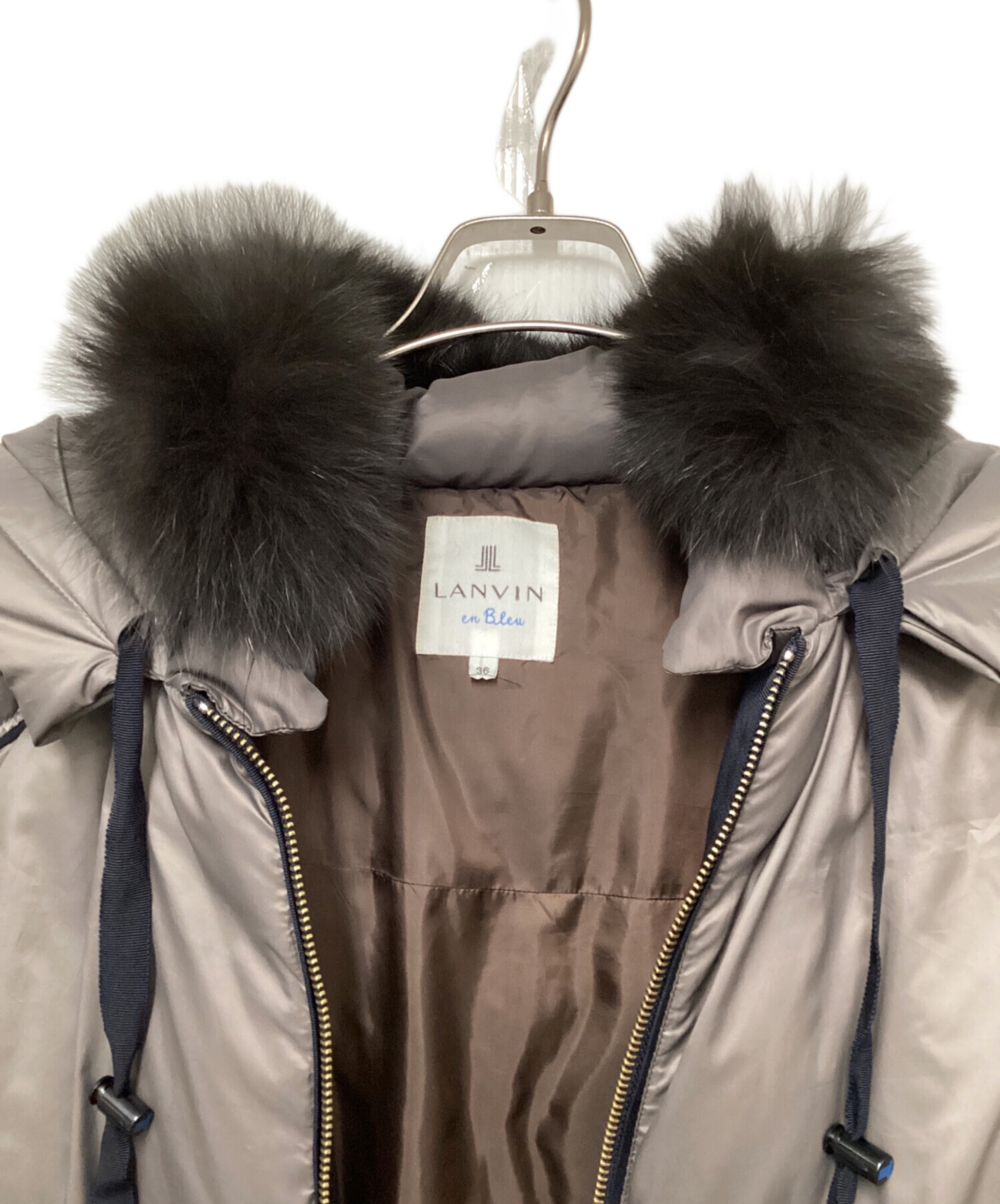 【S.N】LANVIN en Bleu グレー ダウンジャケット 38 LANVIN en Bleu 「LANVIN Bleu」 ダウンジャケット 38 グレー